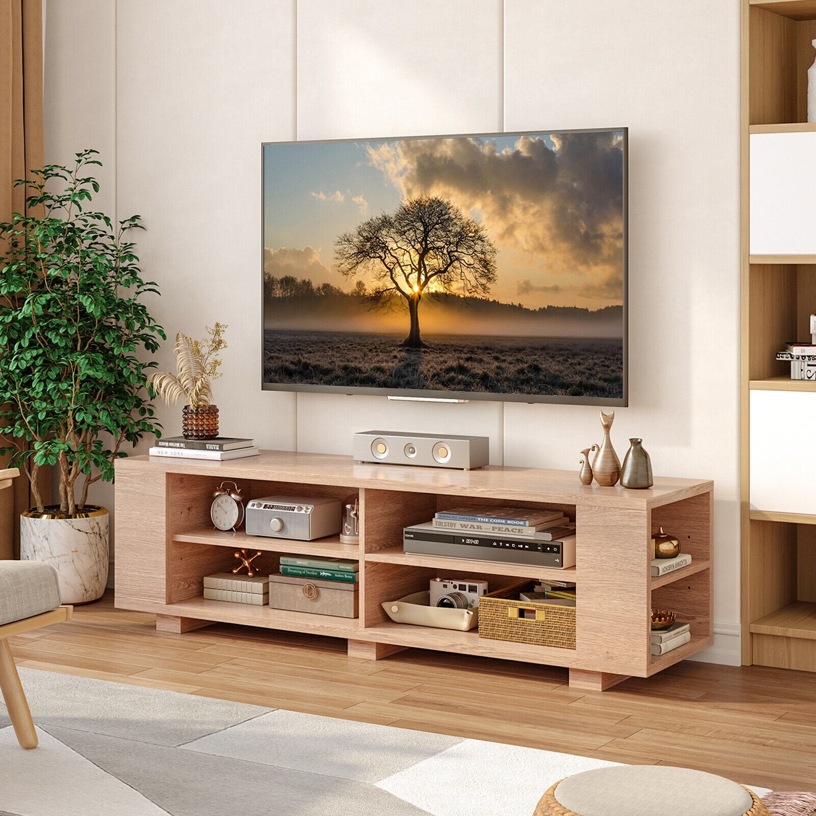 TV Stand Modern Wood Storage Console Entertainment Center, Natural Entertainment Centers & TV Stands   at Gallery Canada