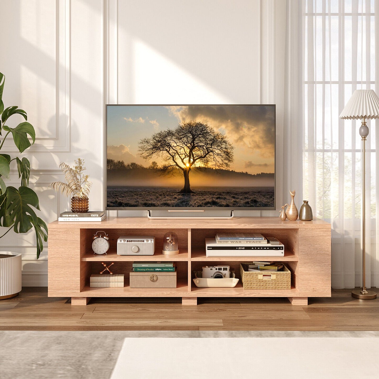 TV Stand Modern Wood Storage Console Entertainment Center, Natural Entertainment Centers & TV Stands   at Gallery Canada