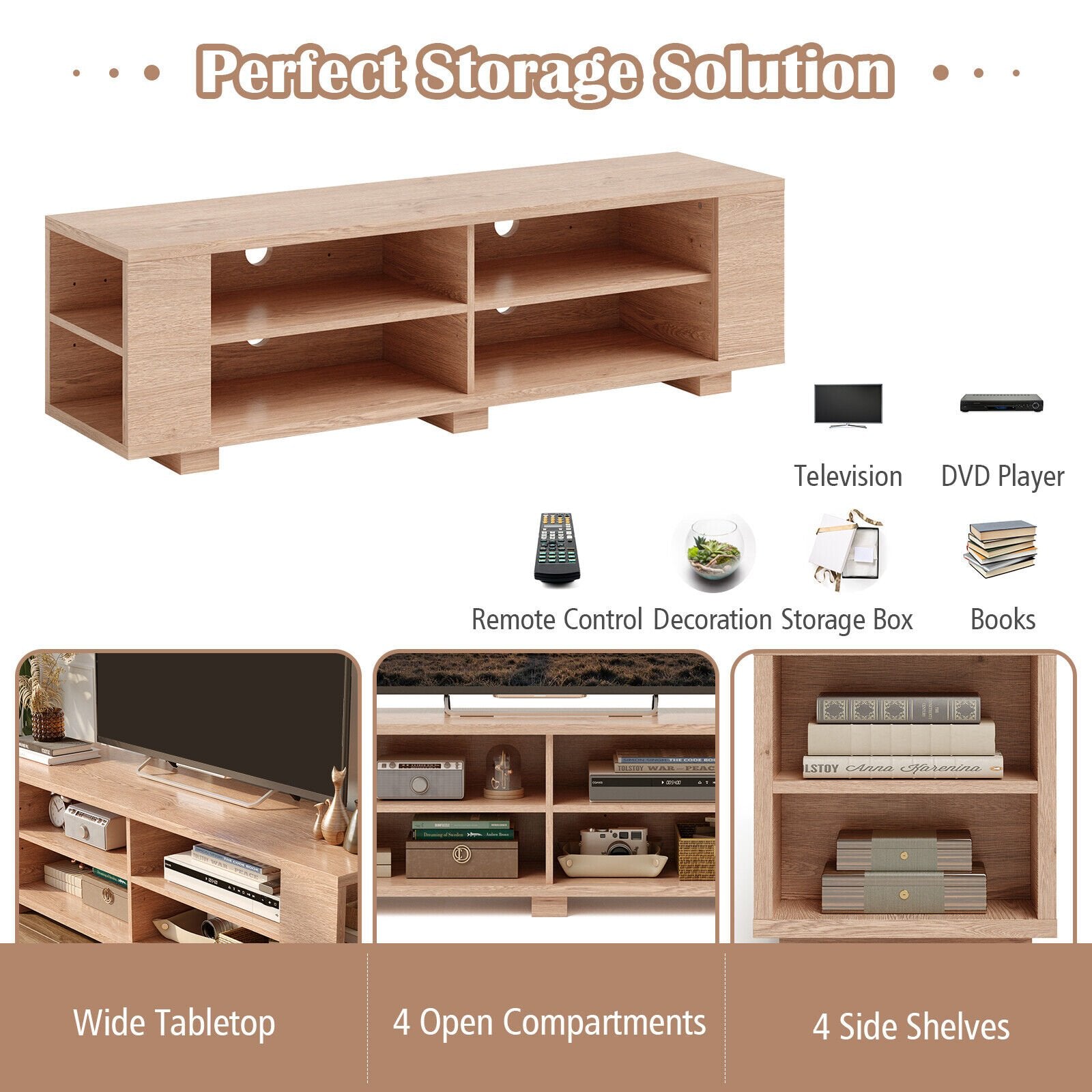 TV Stand Modern Wood Storage Console Entertainment Center, Natural - Gallery Canada