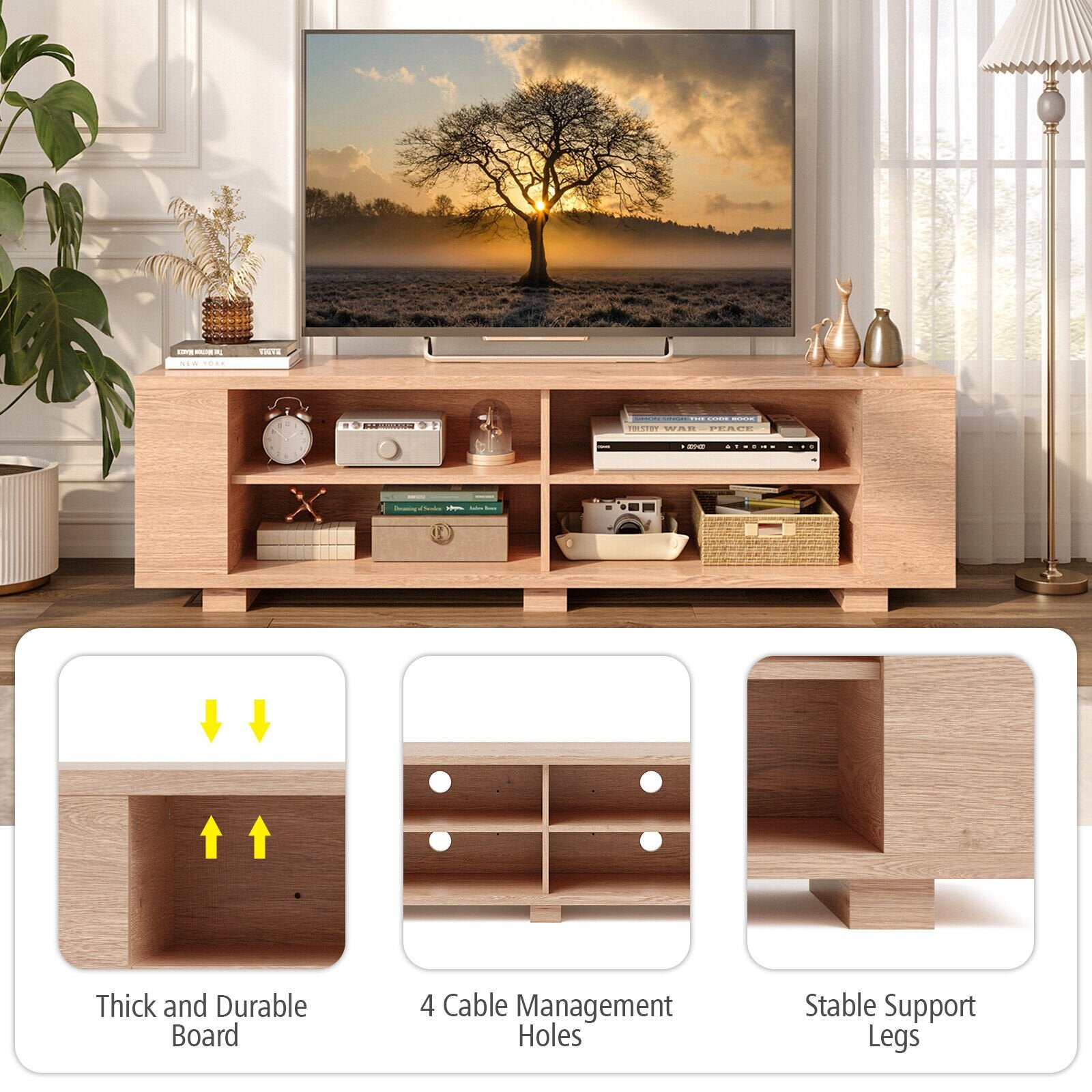 TV Stand Modern Wood Storage Console Entertainment Center, Natural Entertainment Centers & TV Stands   at Gallery Canada