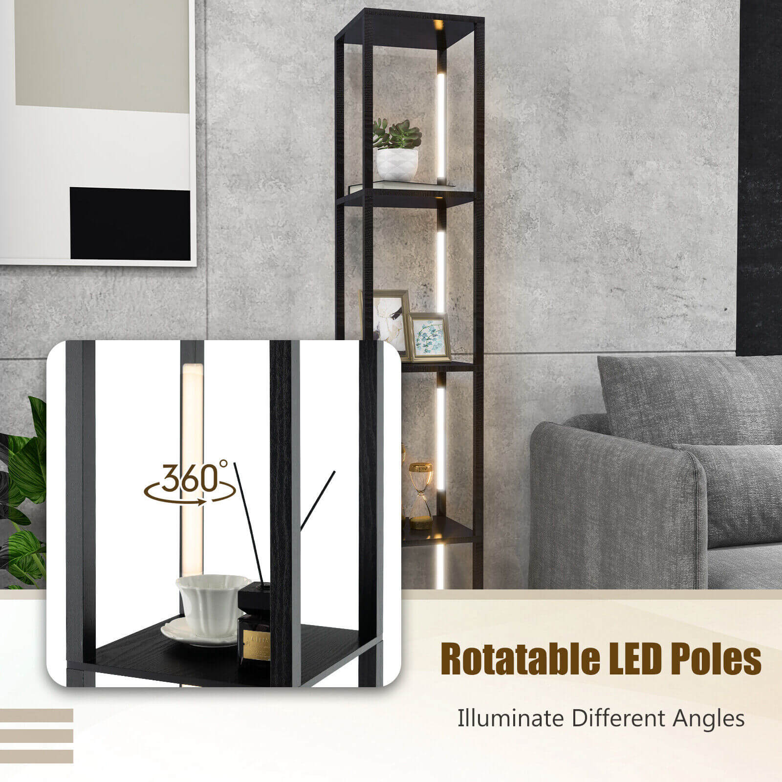 64 Inches Floor Lamp with 3-Level Dimmable LED Bulbs and Rotatable LED Poles, Black Table & Floor Lamps at Gallery Canada