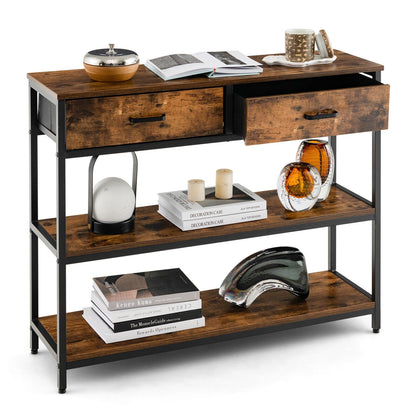 Console Table with Folding Fabric Drawers for Entryway, Rustic Brown Console Tables   at Gallery Canada