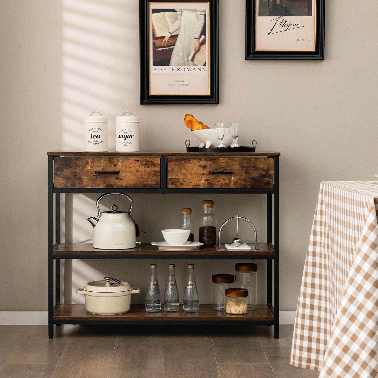 Console Table with Folding Fabric Drawers for Entryway, Rustic Brown Console Tables   at Gallery Canada