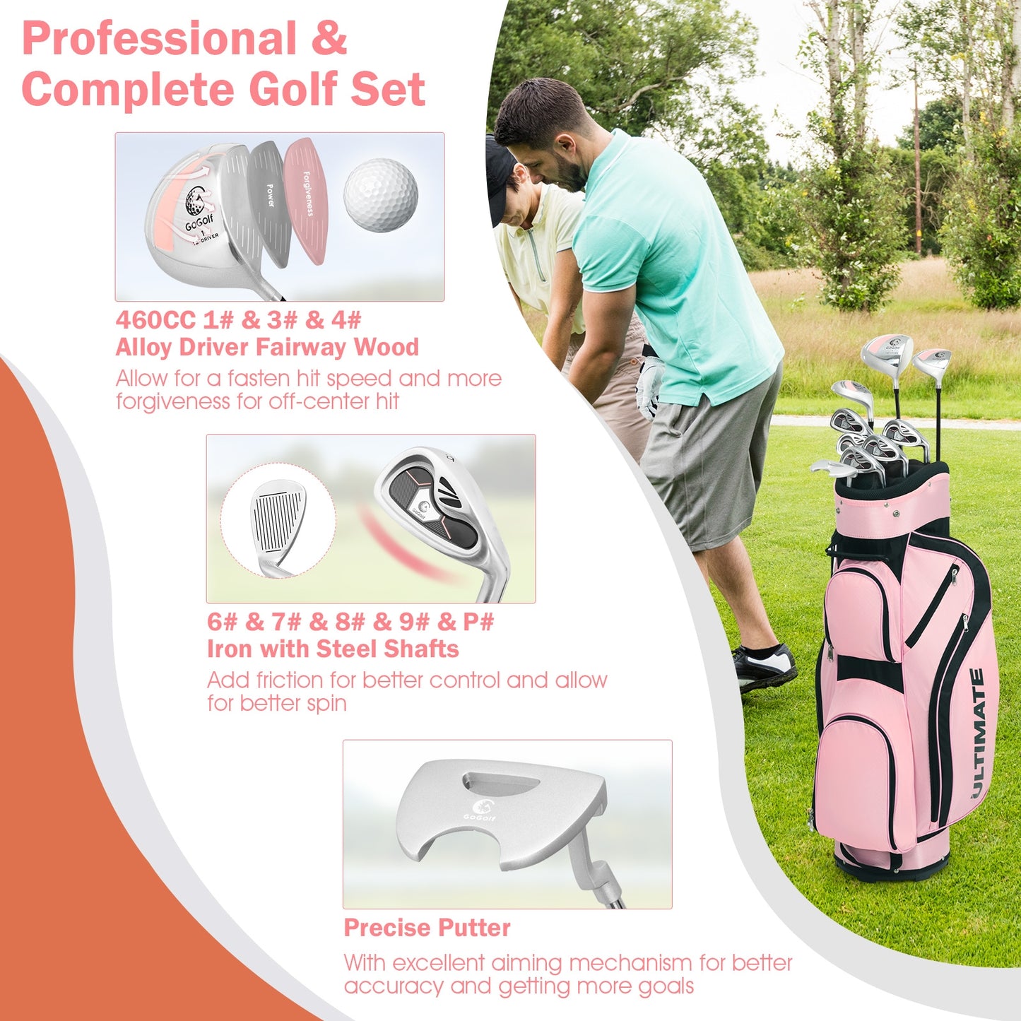 10 Pieces Womens Complete Golf Club Set with Alloy Driver, Pink Golf   at Gallery Canada