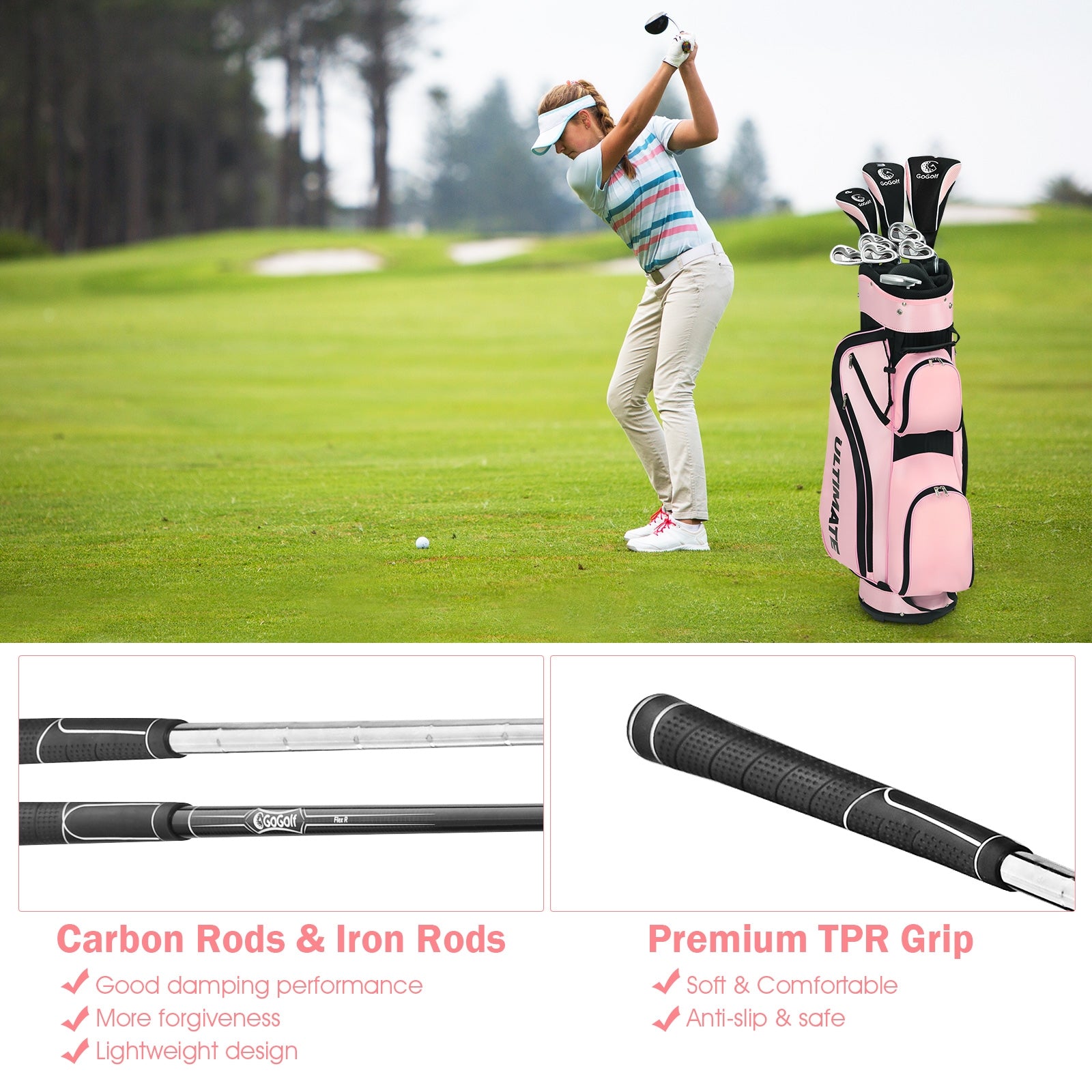 10 Pieces Womens Complete Golf Club Set with Alloy Driver, Pink Golf   at Gallery Canada