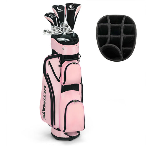 10 Pieces Womens Complete Golf Club Set with Alloy Driver, Pink