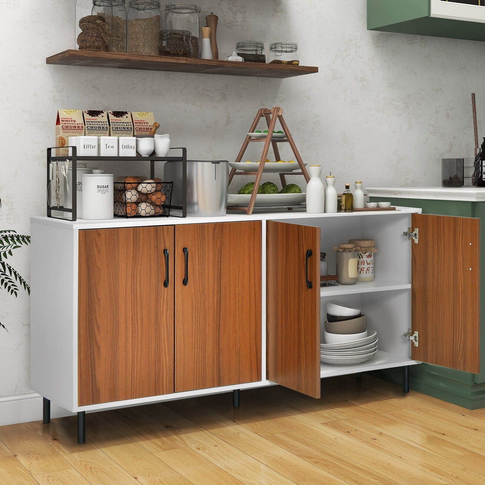 4-Door Kitchen Buffet Sideboard for Dining Room and Kitchen, White Sideboards Cabinets & Buffets   at Gallery Canada