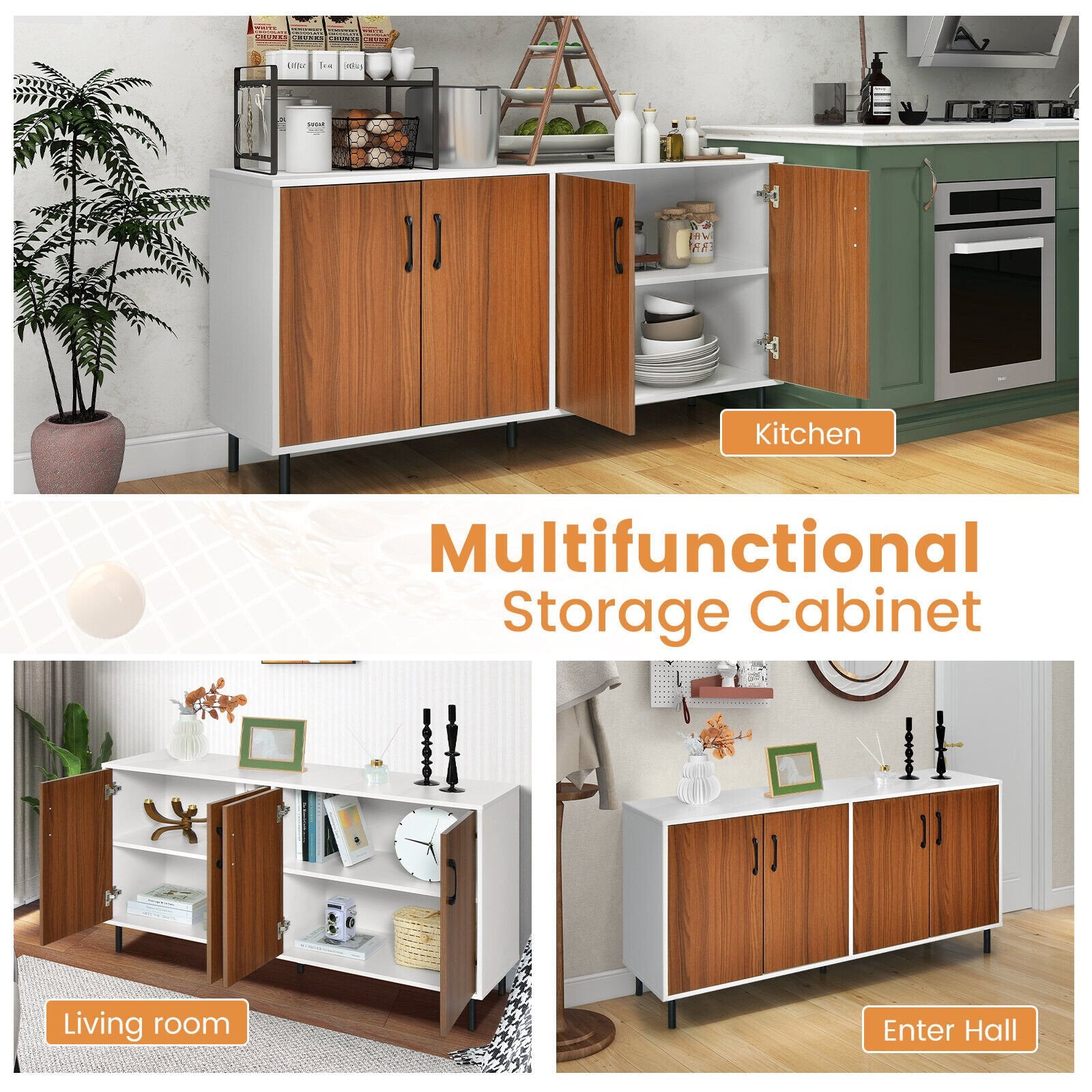 4-Door Kitchen Buffet Sideboard for Dining Room and Kitchen, White Sideboards Cabinets & Buffets   at Gallery Canada