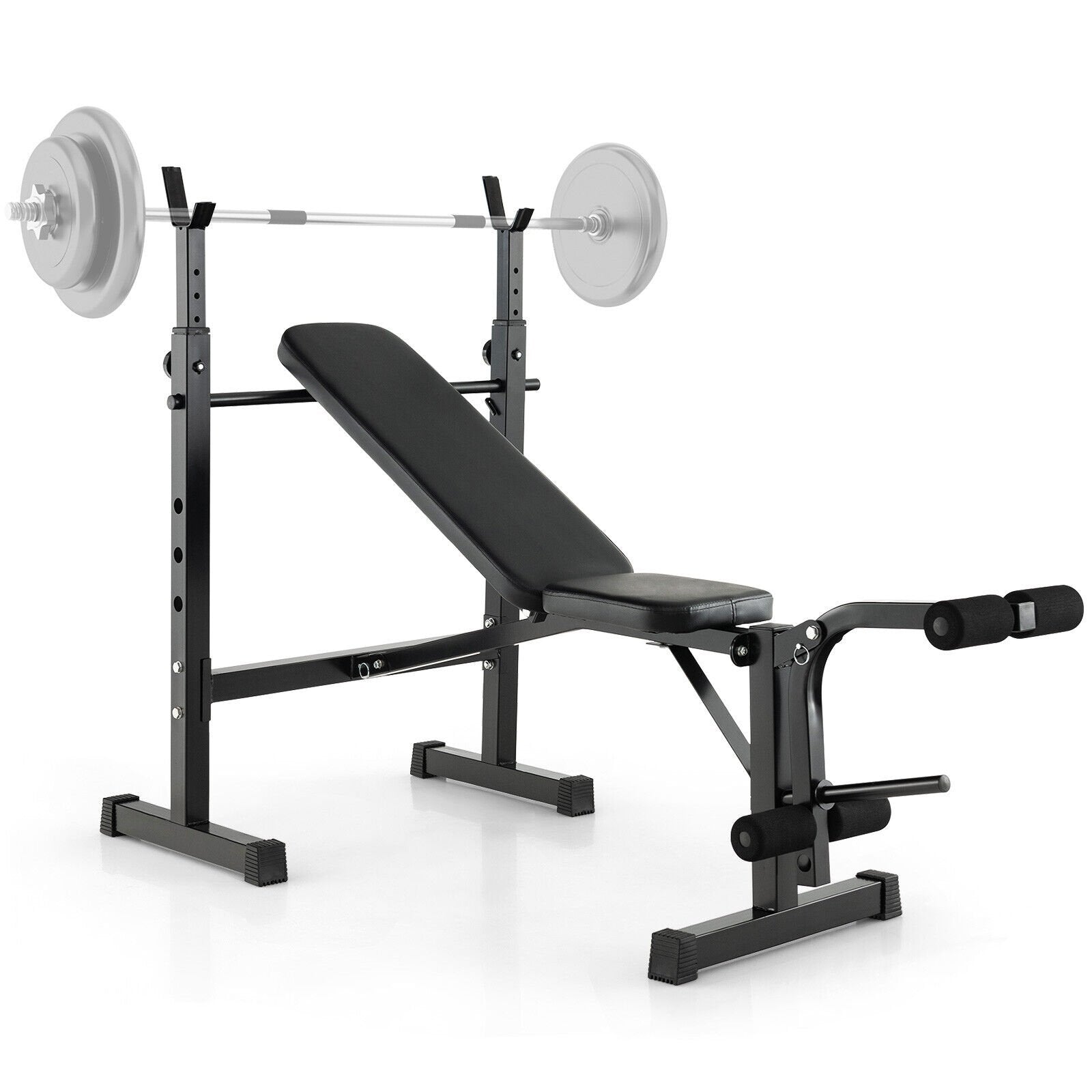 Adjustable Weight Bench and Barbell Rack Set with Weight Plate Post, Black Benches Racks & Bars   at Gallery Canada