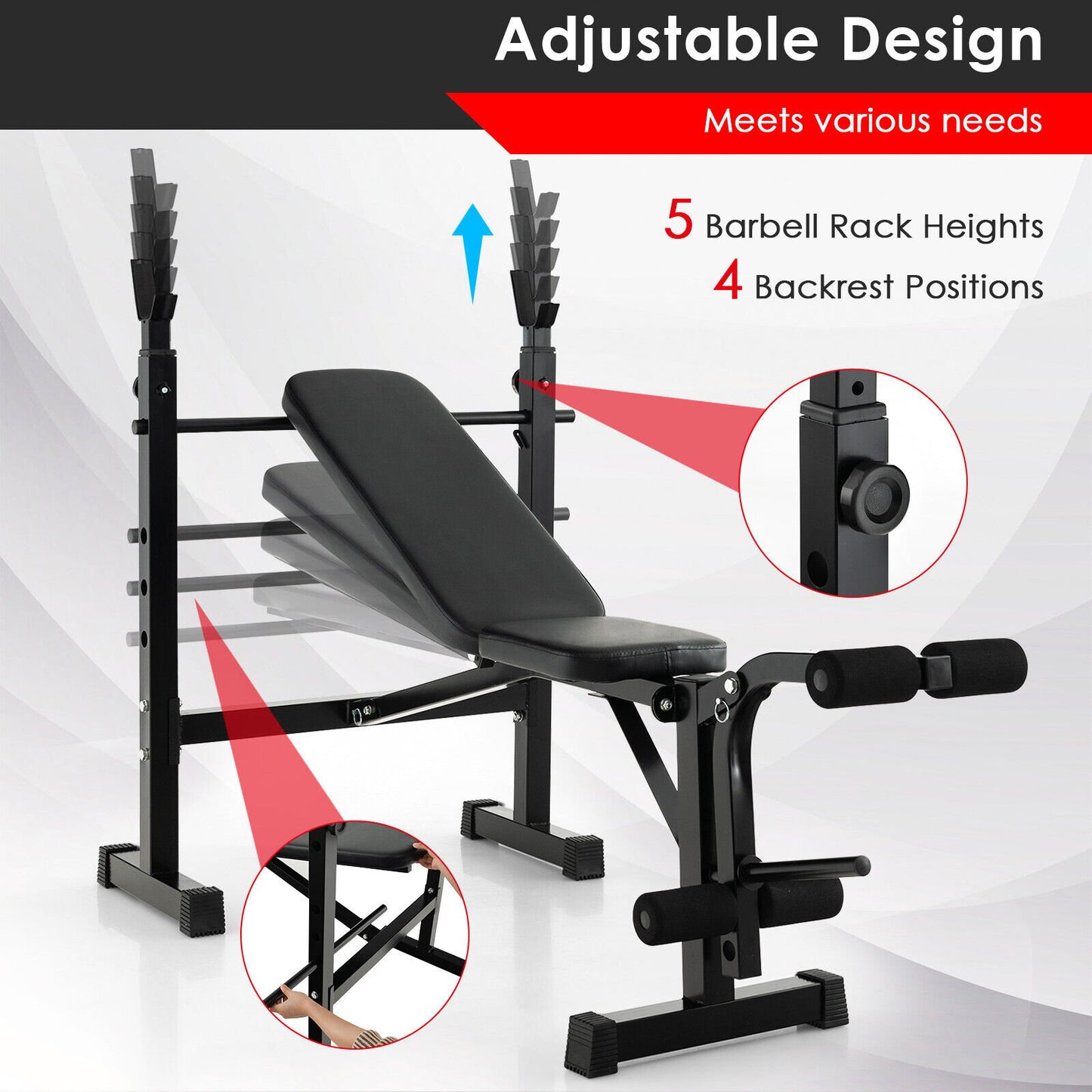 Adjustable Weight Bench and Barbell Rack Set with Weight Plate Post, Black Benches Racks & Bars   at Gallery Canada