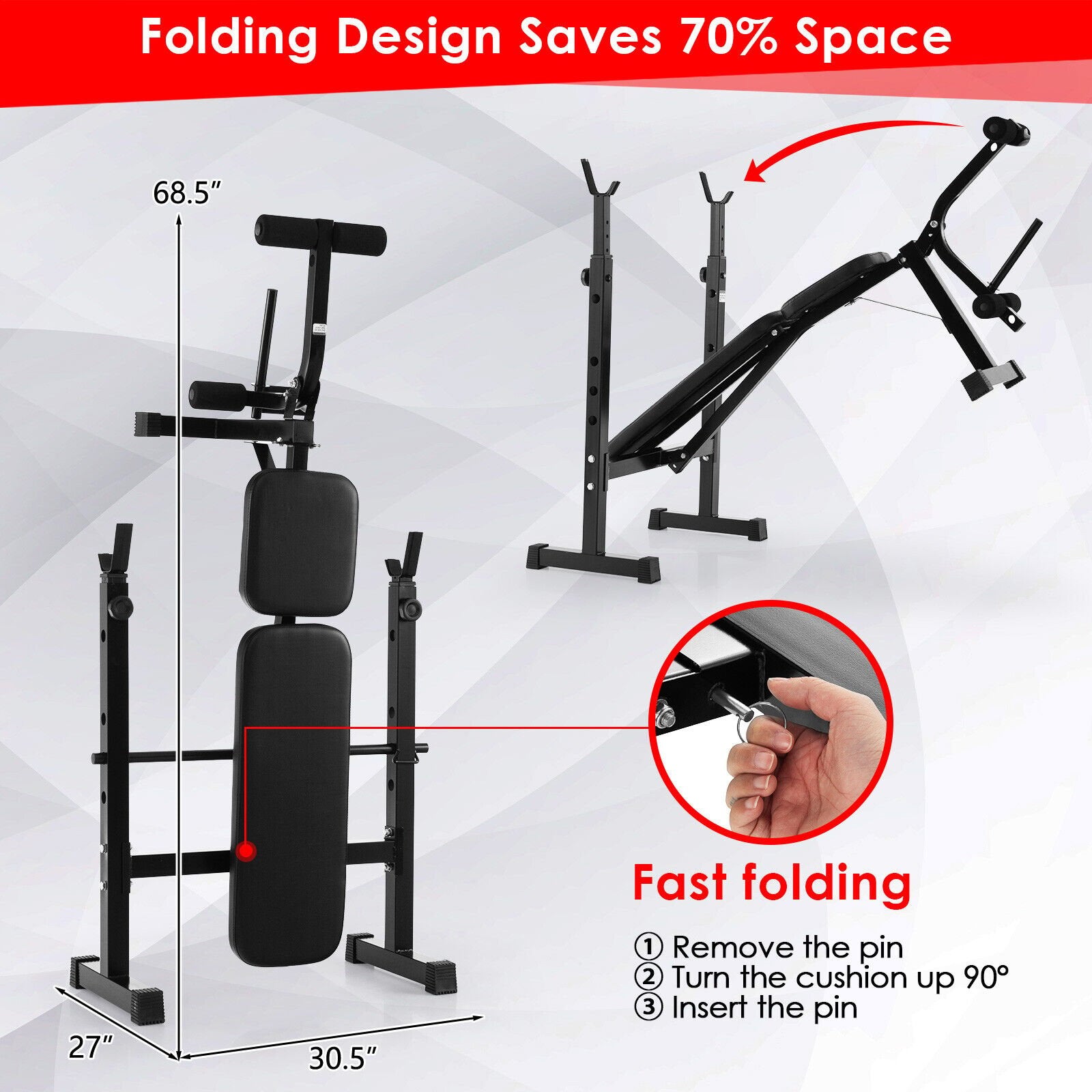 Adjustable Weight Bench and Barbell Rack Set with Weight Plate Post, Black Benches Racks & Bars   at Gallery Canada