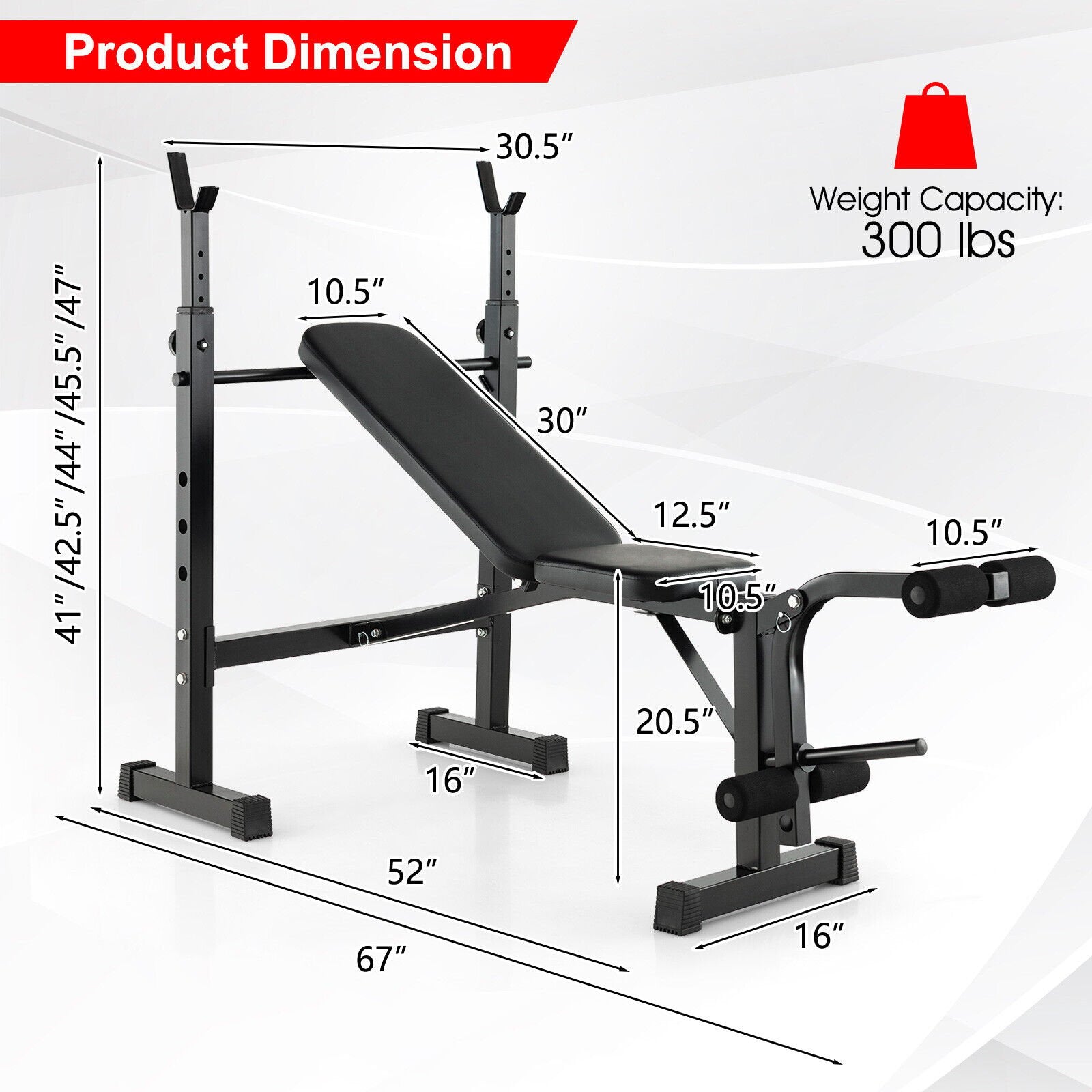 Adjustable Weight Bench and Barbell Rack Set with Weight Plate Post, Black Benches Racks & Bars   at Gallery Canada