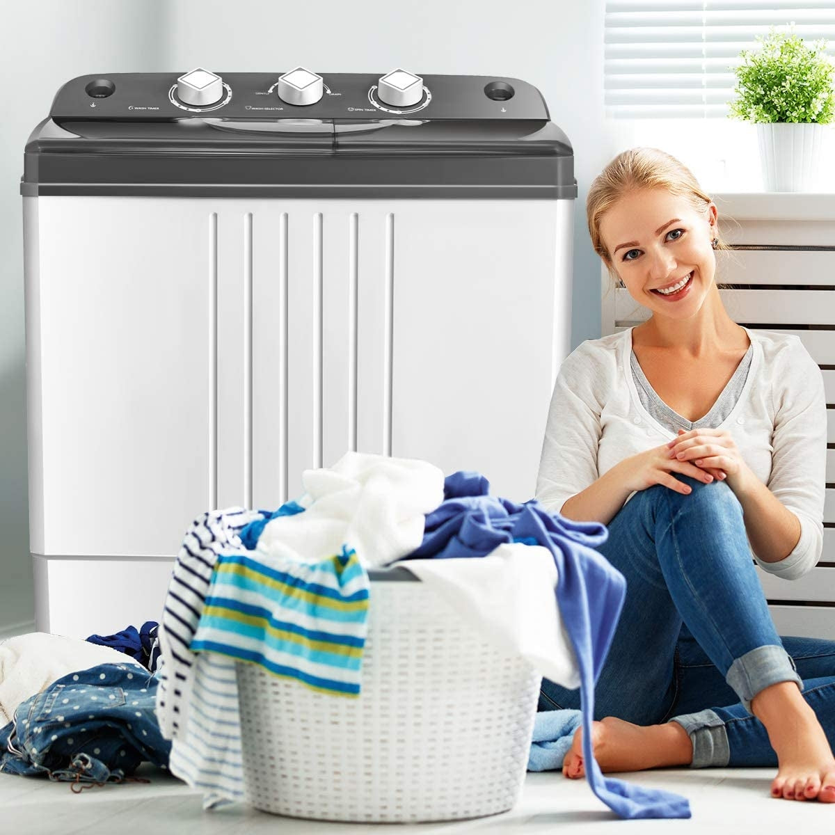 20 lbs Portable Semi-Automatic Twin-tub Washing Machine Washing Machines at Gallery Canada