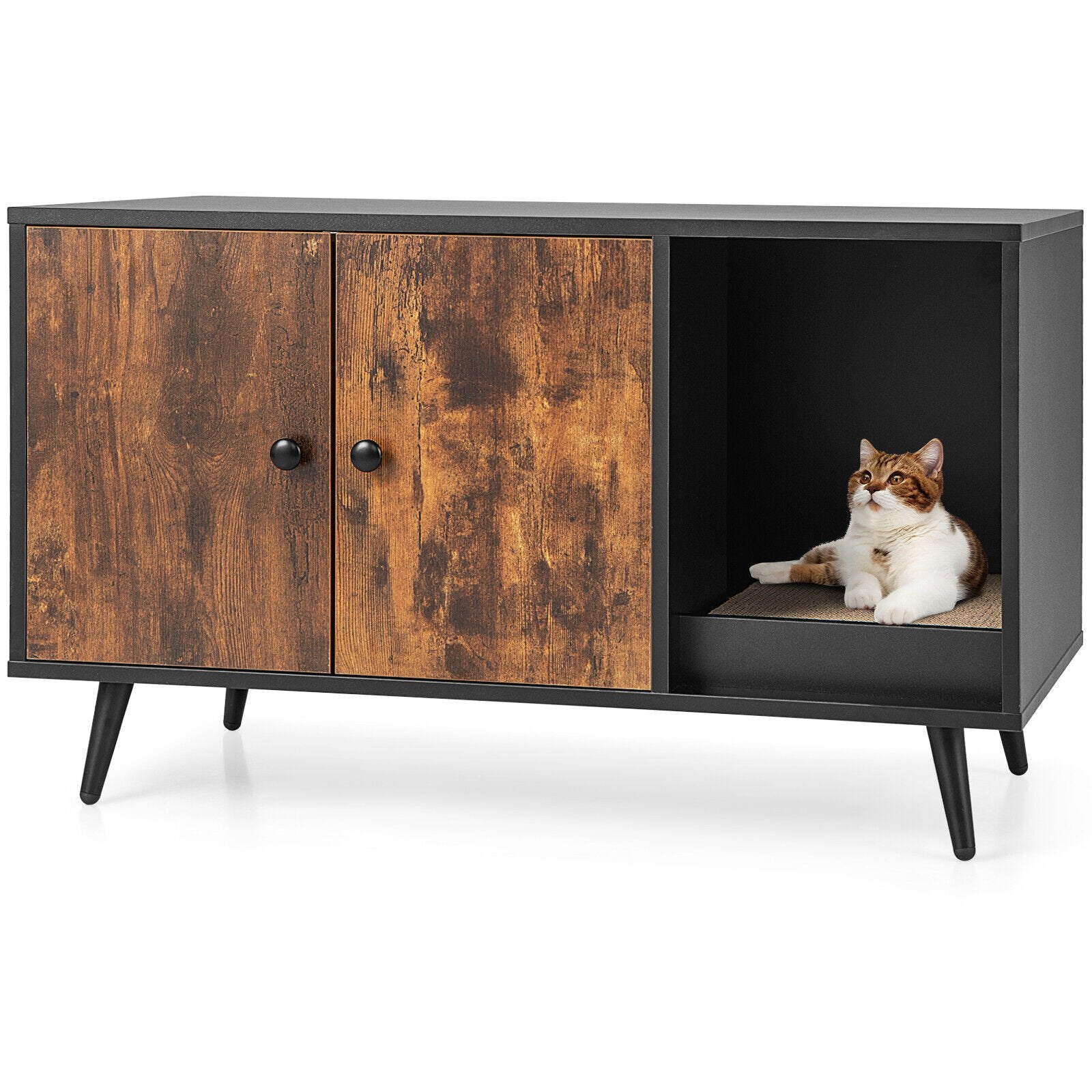 Cat Litter Box Enclosure with Double Door Cabinet, Natural Cat Houses Natural at Gallery Canada