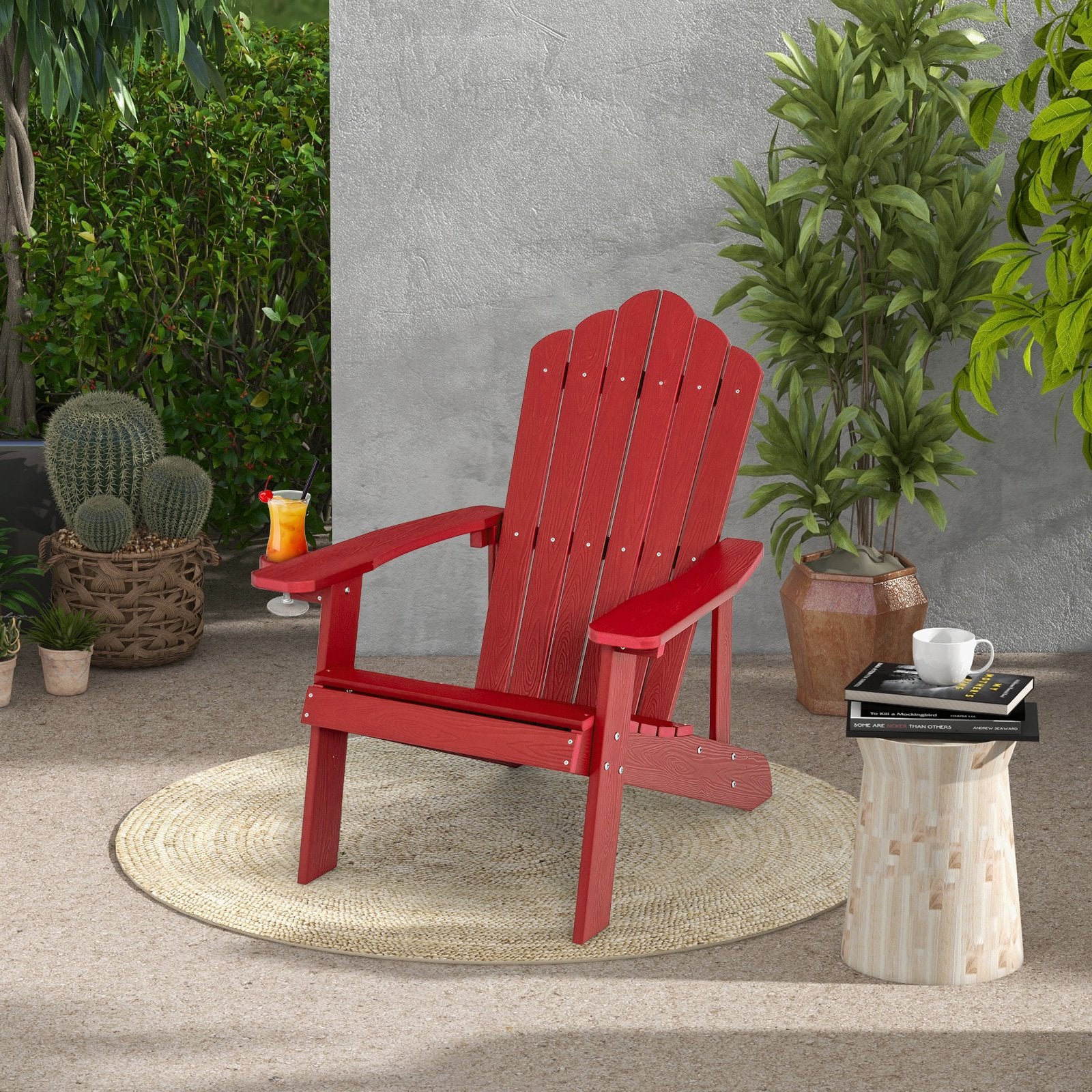 Weather Resistant HIPS Outdoor Adirondack Chair with Cup Holder, Red Adirondack Chairs   at Gallery Canada