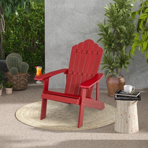 Weather Resistant HIPS Outdoor Adirondack Chair with Cup Holder, Red