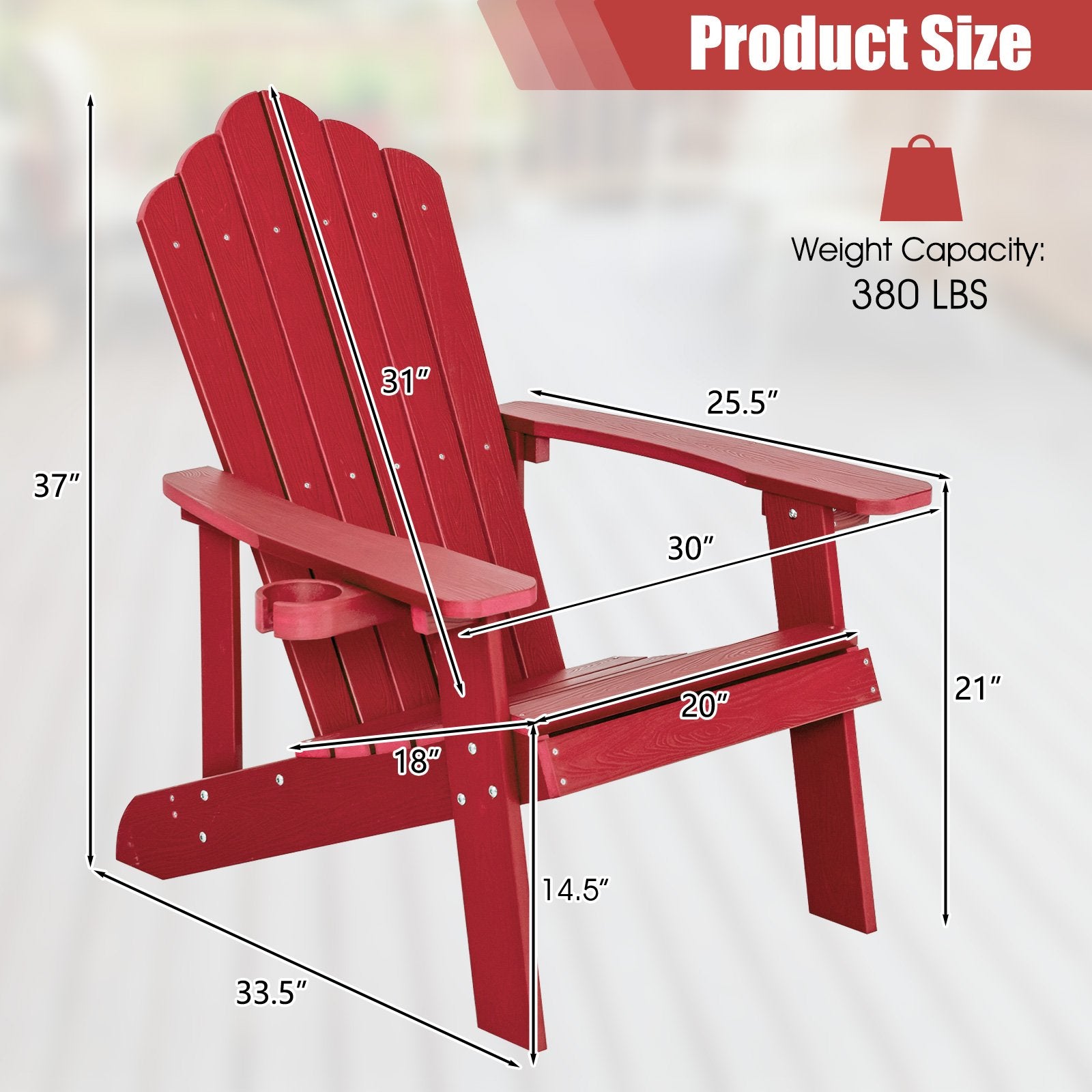 Weather Resistant HIPS Outdoor Adirondack Chair with Cup Holder, Red Adirondack Chairs   at Gallery Canada