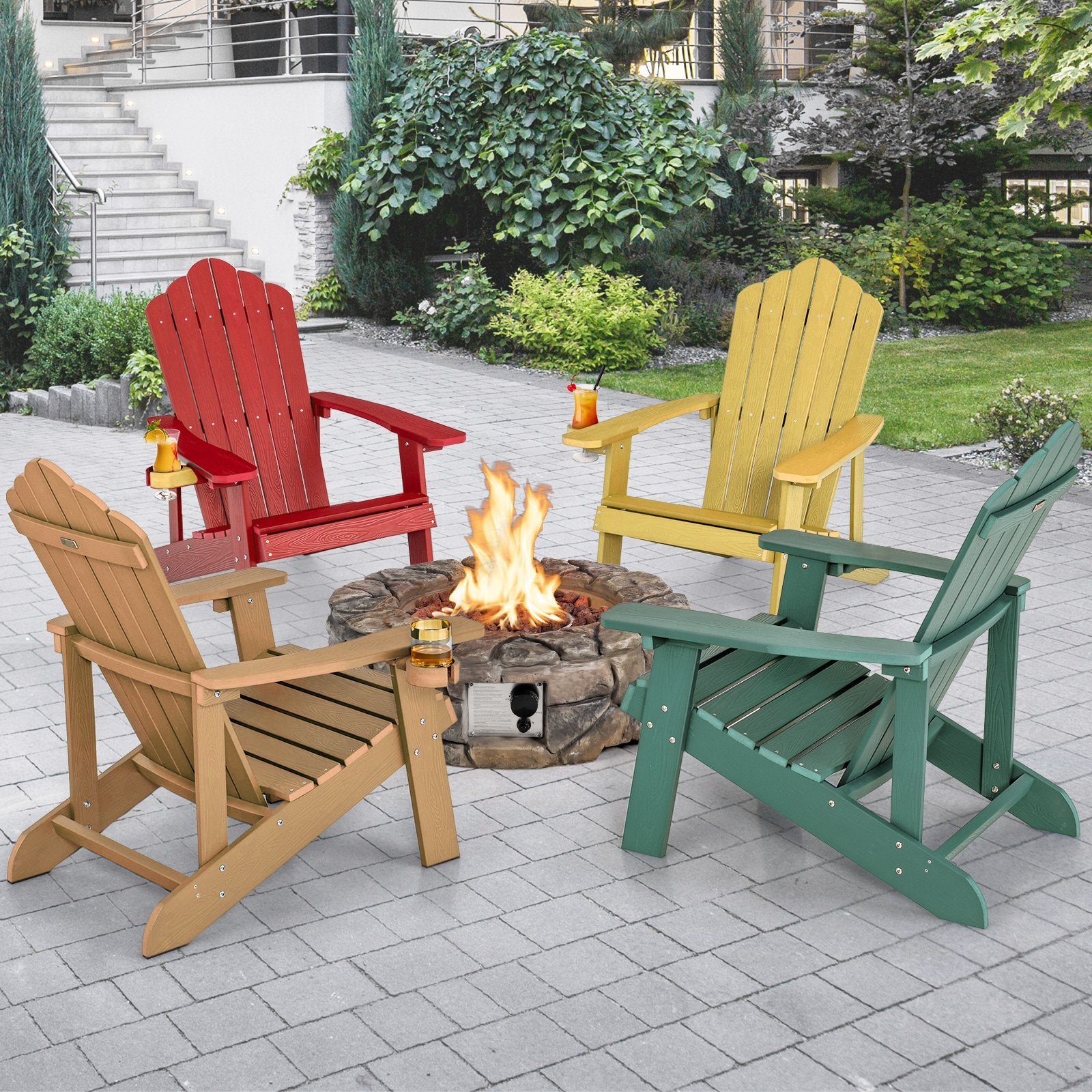 Weather Resistant HIPS Outdoor Adirondack Chair with Cup Holder, Red Adirondack Chairs   at Gallery Canada