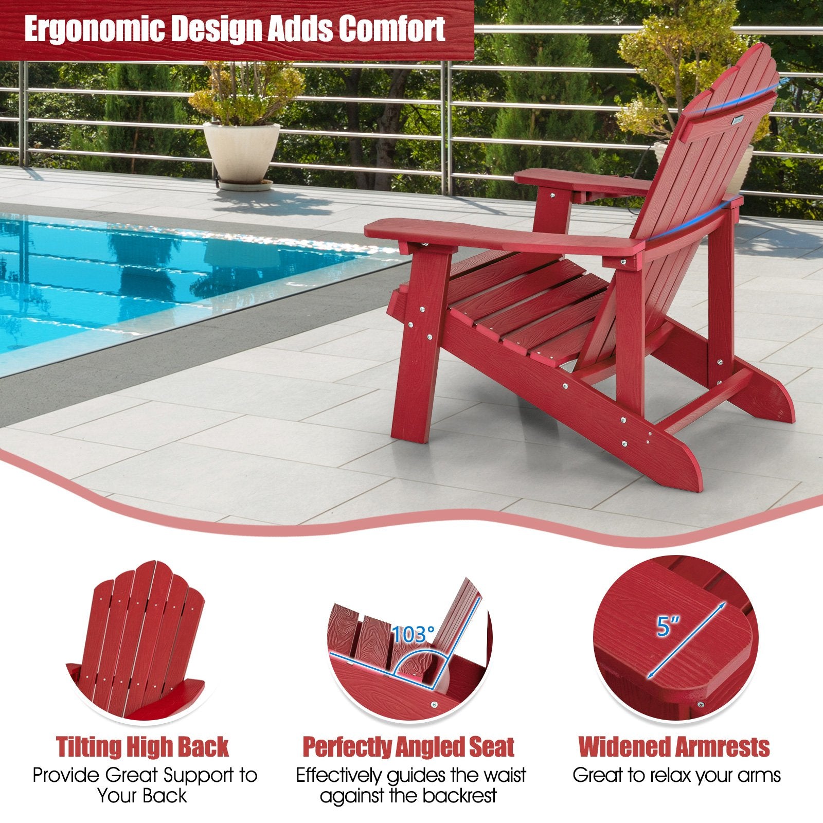 Weather Resistant HIPS Outdoor Adirondack Chair with Cup Holder, Red Adirondack Chairs   at Gallery Canada