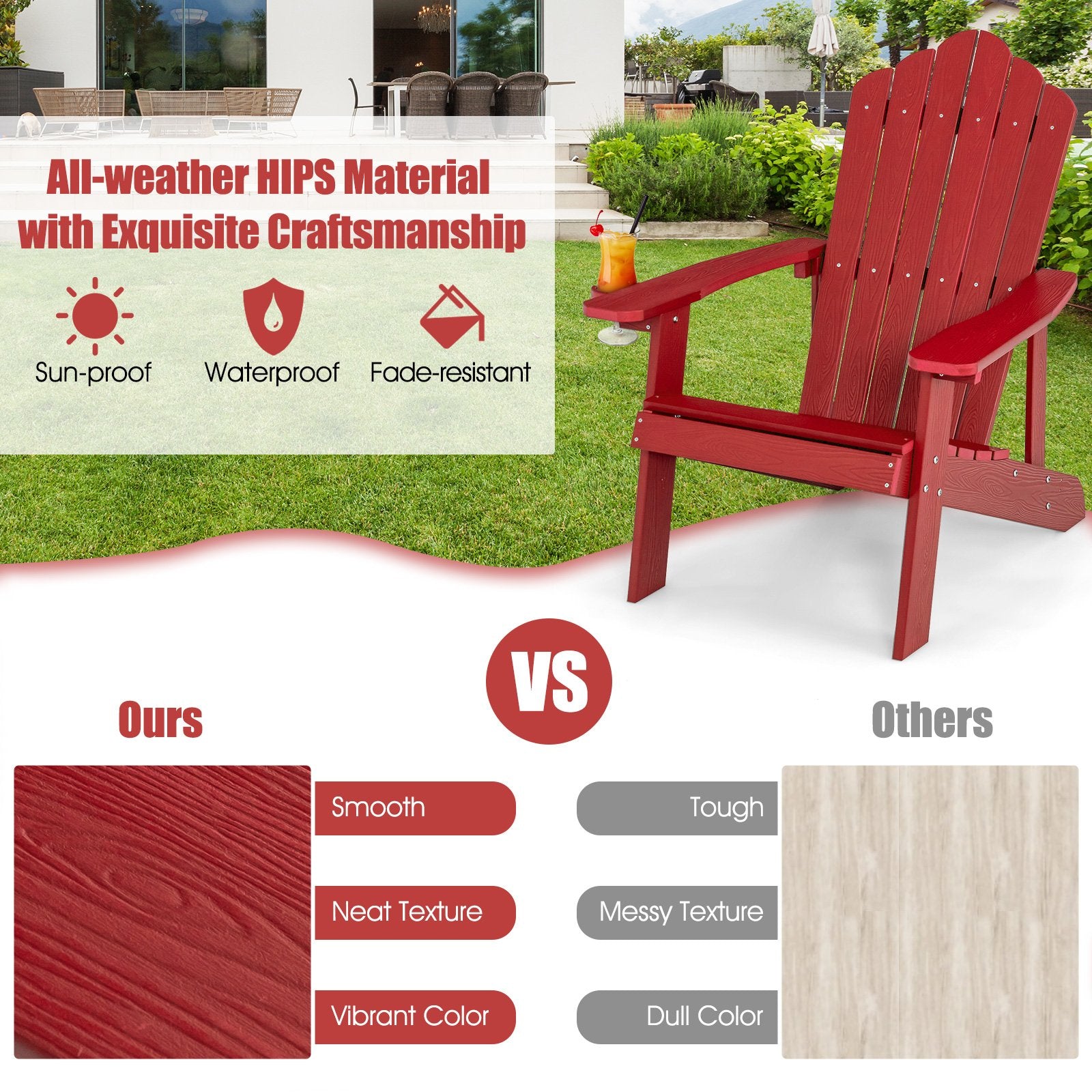 Weather Resistant HIPS Outdoor Adirondack Chair with Cup Holder, Red Adirondack Chairs   at Gallery Canada