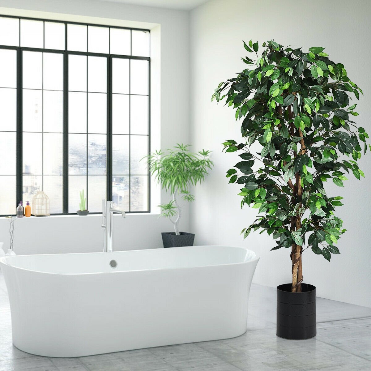 6 Feet Artificial Ficus Silk Tree, Green Faux Plants   at Gallery Canada