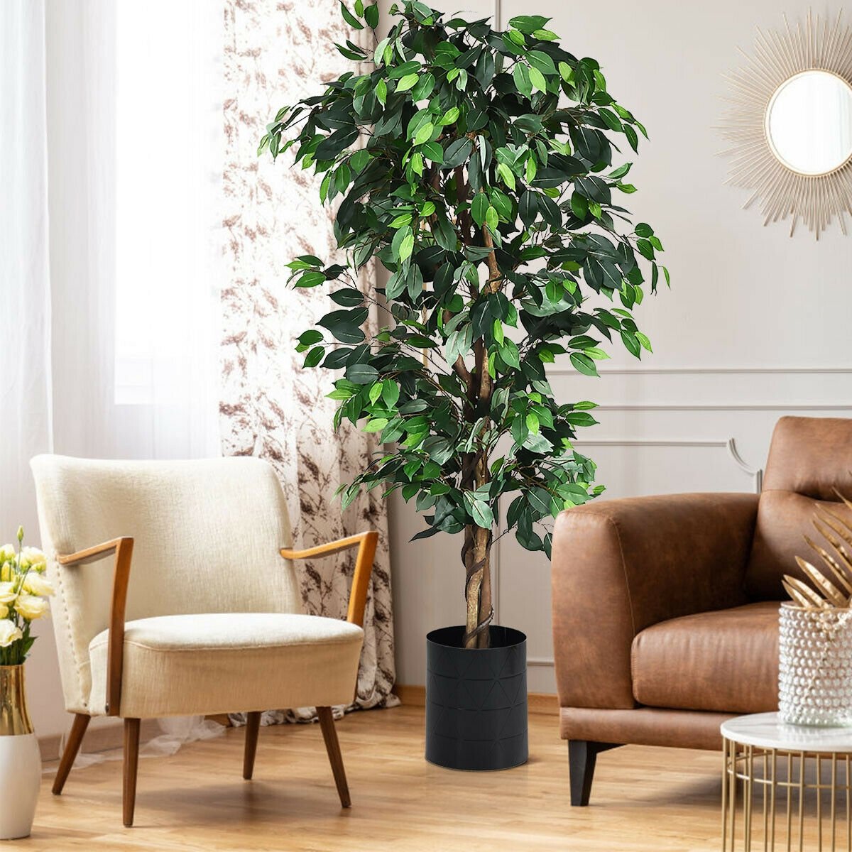 6 Feet Artificial Ficus Silk Tree, Green Faux Plants   at Gallery Canada