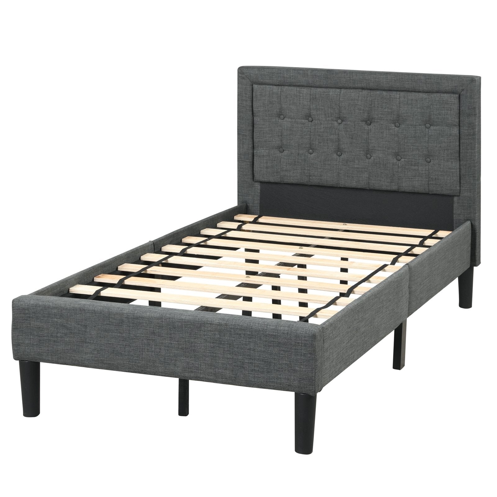 Twin Size Upholstered Bed Frame with Button Tufted Headboard, Black Simple Bed Frame   at Gallery Canada