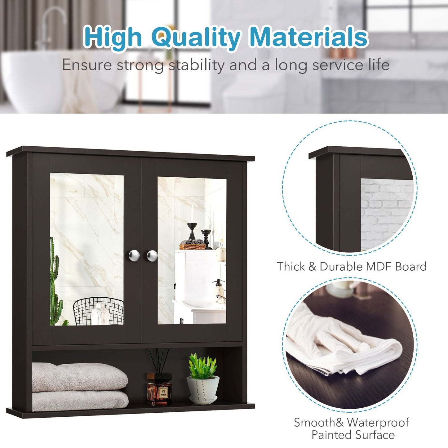 Bathroom Wall Mount Mirror Cabinet Organizer, Brown Wall Cabinets   at Gallery Canada