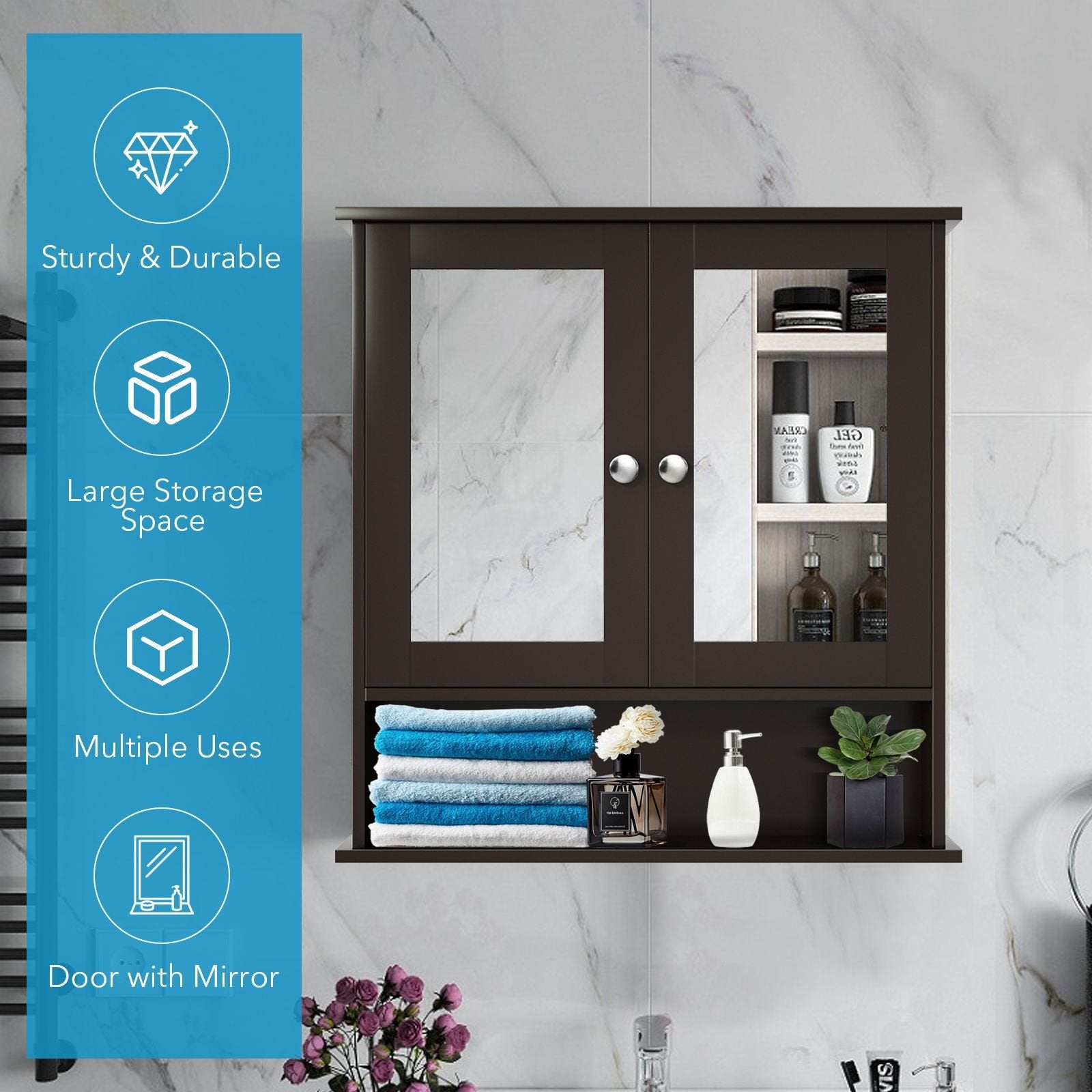 Bathroom Wall Mount Mirror Cabinet Organizer, Brown Wall Cabinets   at Gallery Canada