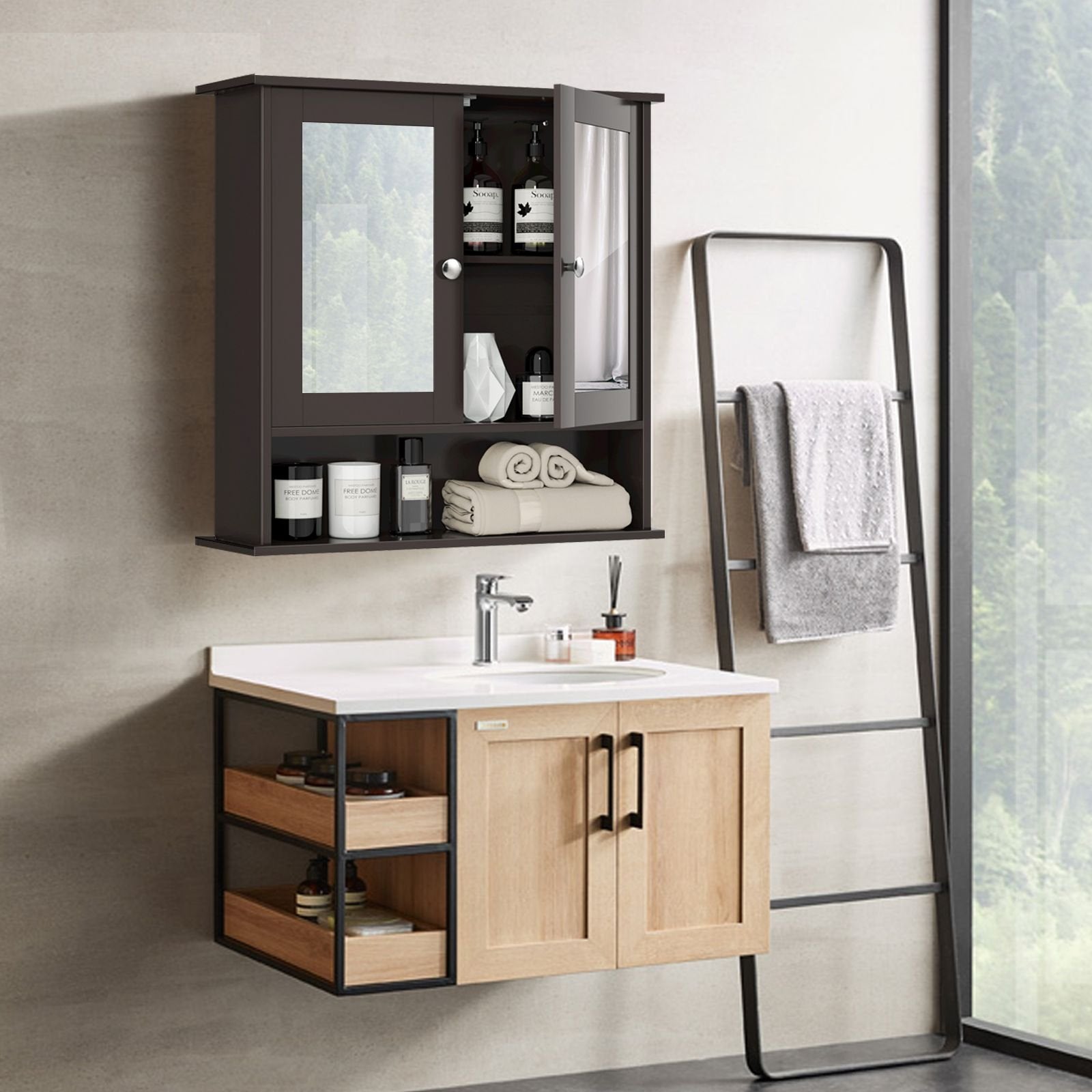 Bathroom Wall Mount Mirror Cabinet Organizer, Brown Wall Cabinets   at Gallery Canada