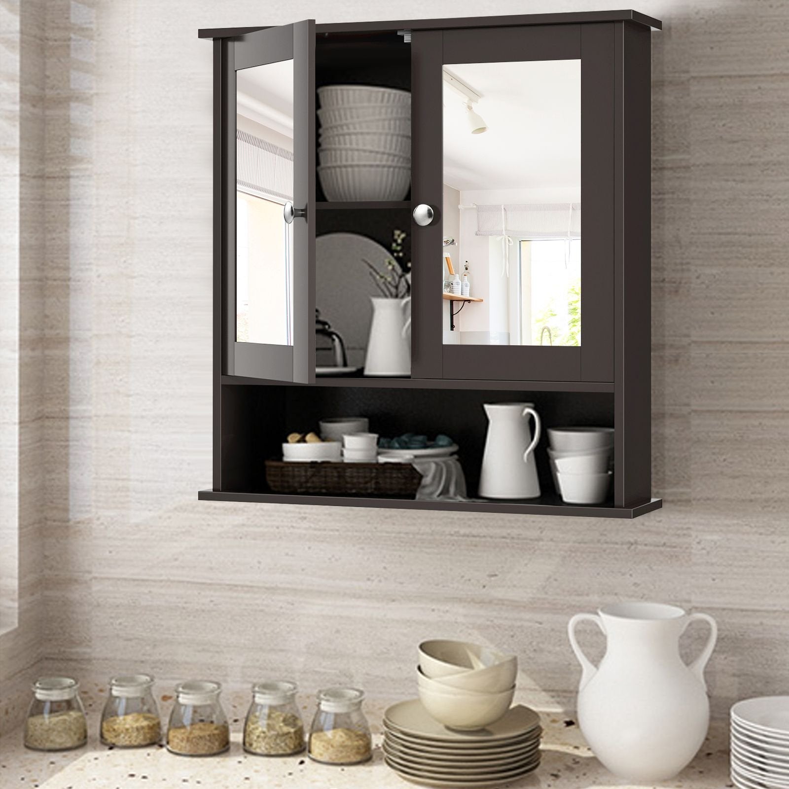 Bathroom Wall Mount Mirror Cabinet Organizer, Brown Wall Cabinets   at Gallery Canada