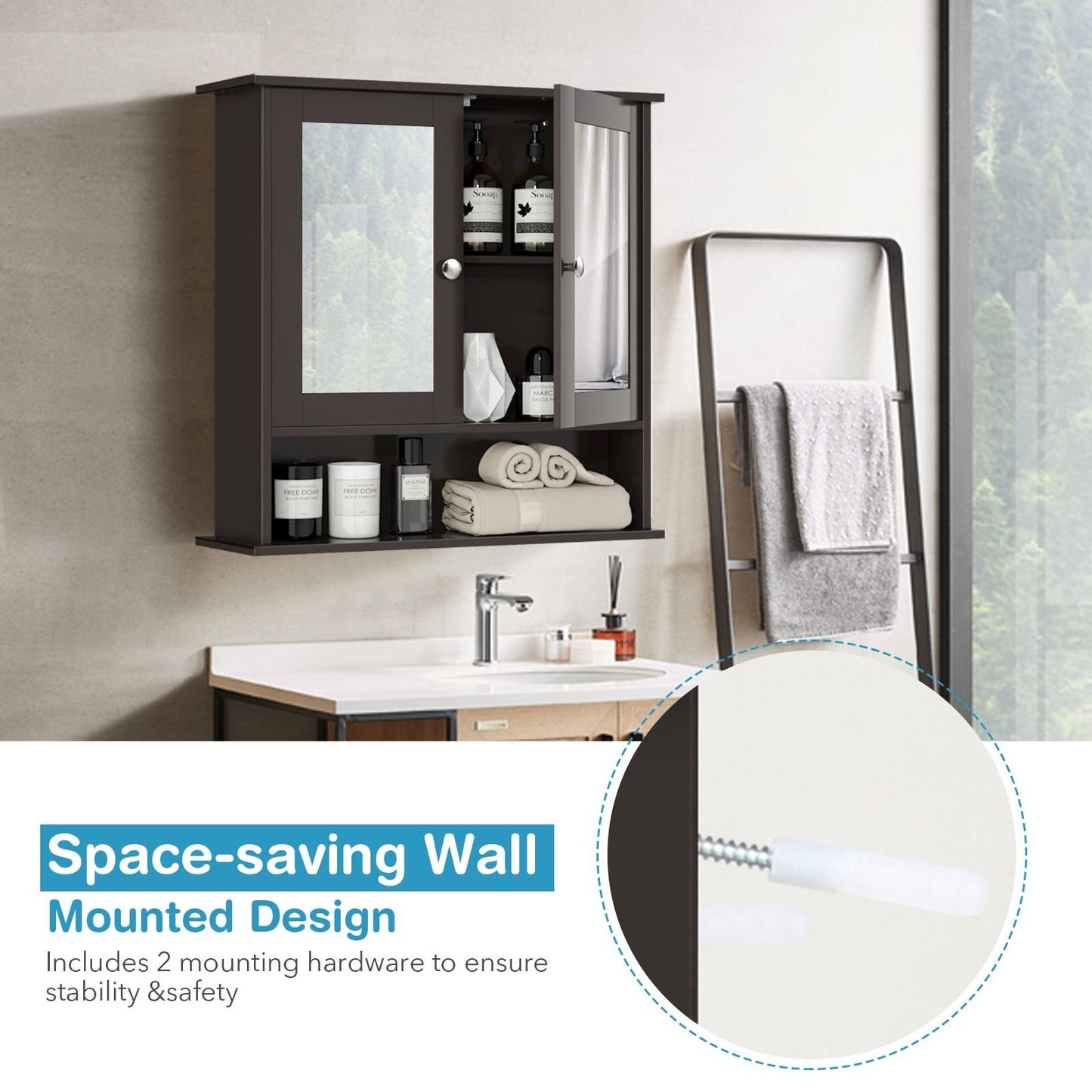 Bathroom Wall Mount Mirror Cabinet Organizer, Brown Wall Cabinets   at Gallery Canada