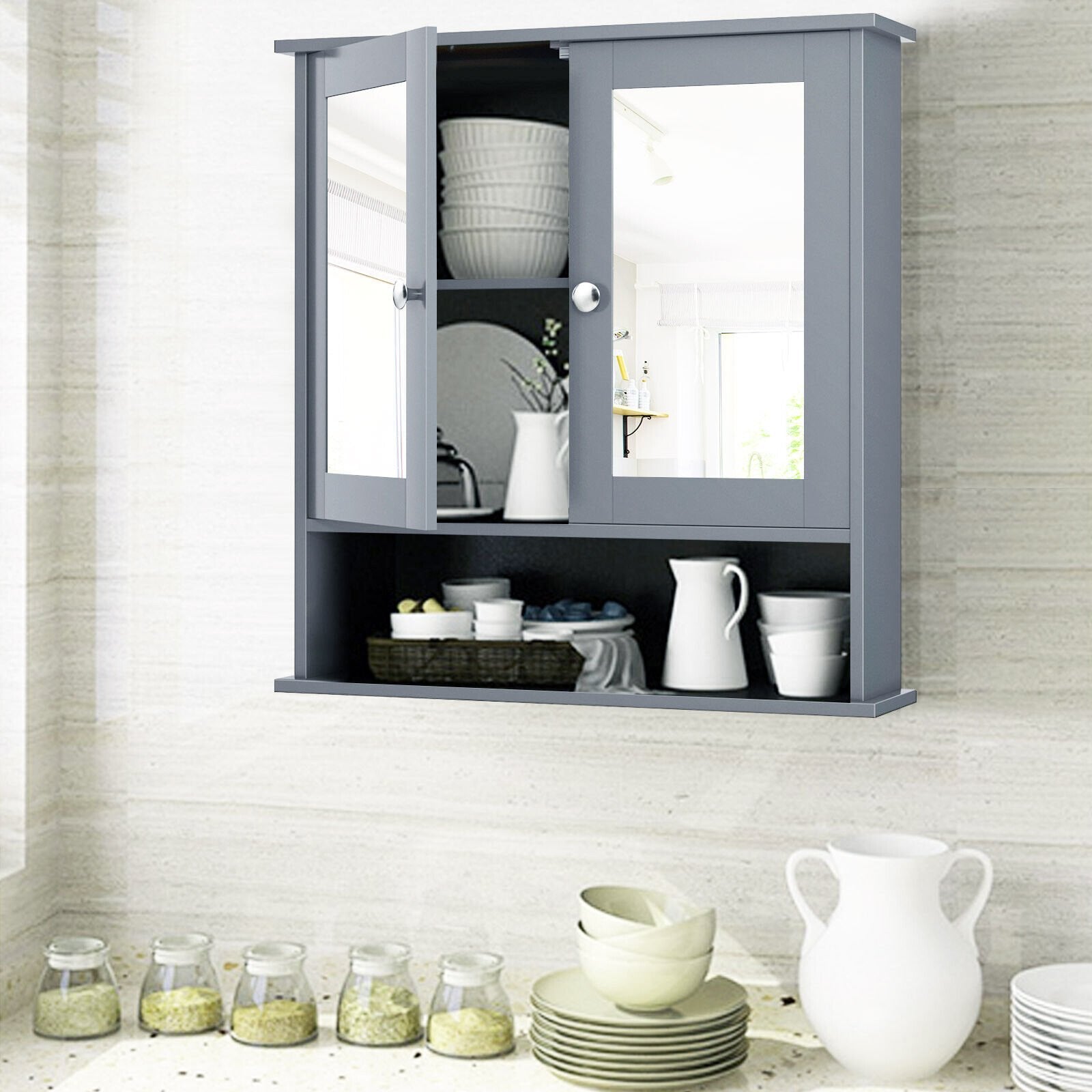 Bathroom Wall Mount Mirror Cabinet Organizer, Gray Wall Cabinets   at Gallery Canada