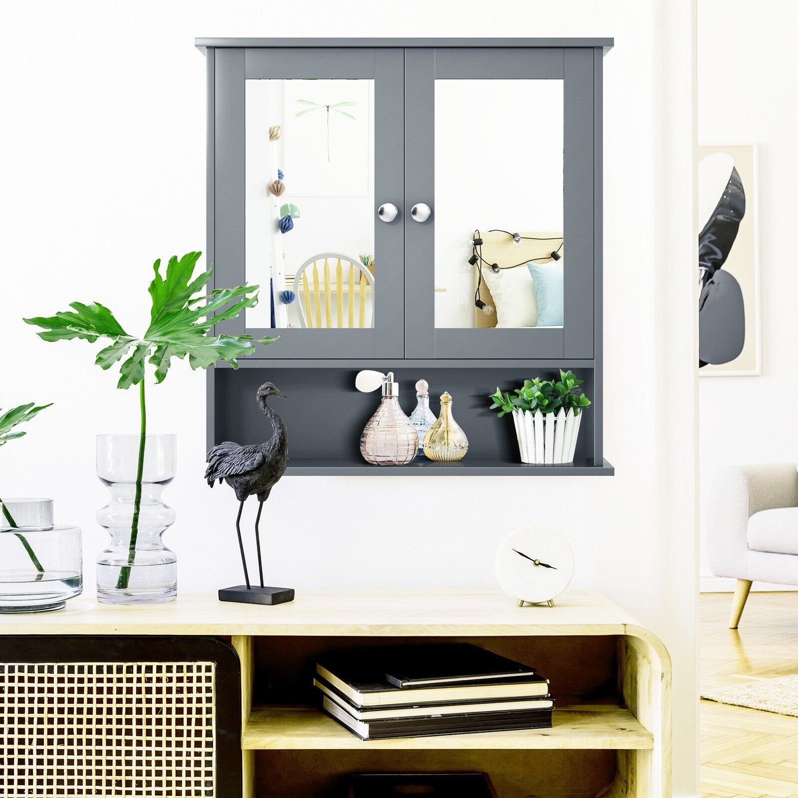 Bathroom Wall Mount Mirror Cabinet Organizer, Gray Wall Cabinets   at Gallery Canada