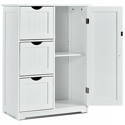 Bathroom Floor Cabinet Side Storage Cabinet with 3 Drawers and 1 Cupboard, White Floor Cabinets   at Gallery Canada