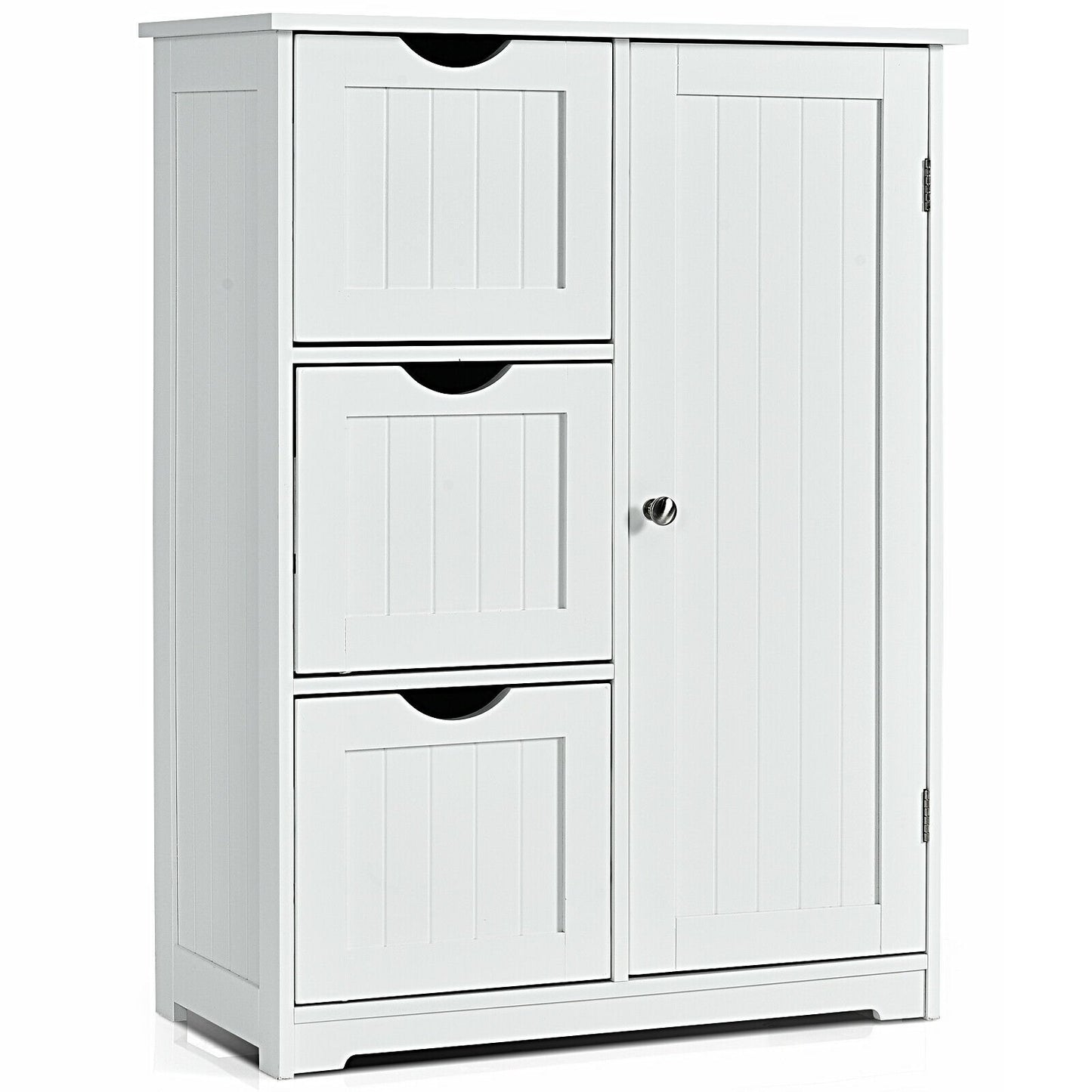 Bathroom Floor Cabinet Side Storage Cabinet with 3 Drawers and 1 Cupboard, White - Gallery Canada