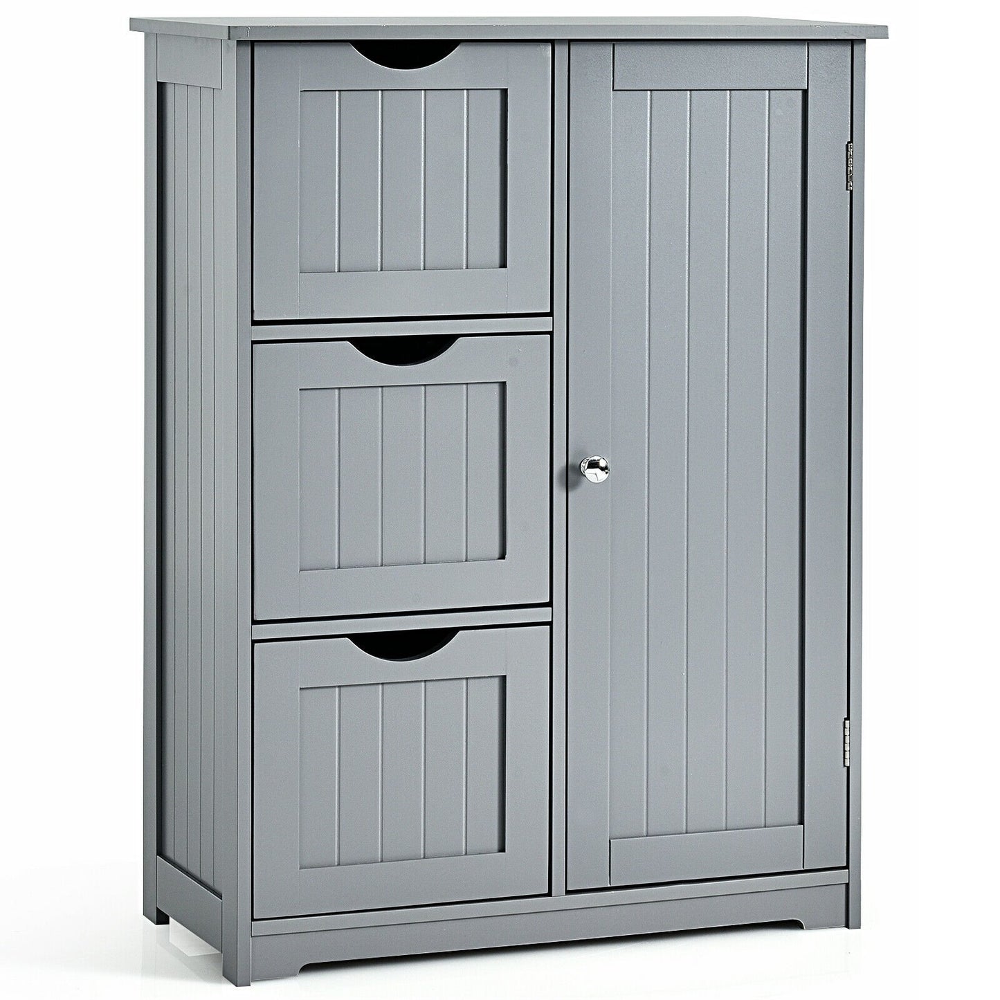 Bathroom Floor Cabinet Side Storage Cabinet with 3 Drawers and 1 Cupboard, Gray Floor Cabinets   at Gallery Canada