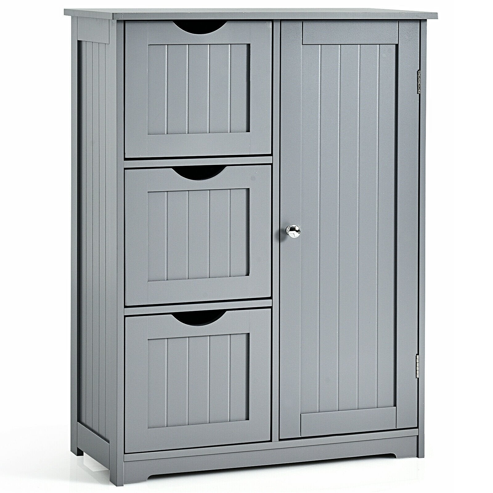 Bathroom Floor Cabinet Side Storage Cabinet with 3 Drawers and 1 Cupboard, Gray - Gallery Canada