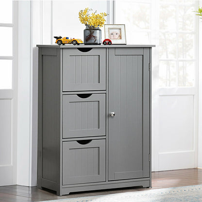 Bathroom Floor Cabinet Side Storage Cabinet with 3 Drawers and 1 Cupboard, Gray Floor Cabinets   at Gallery Canada