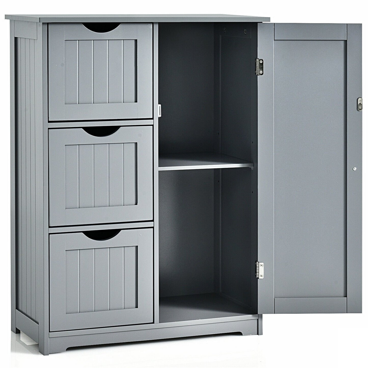 Bathroom Floor Cabinet Side Storage Cabinet with 3 Drawers and 1 Cupboard, Gray - Gallery Canada