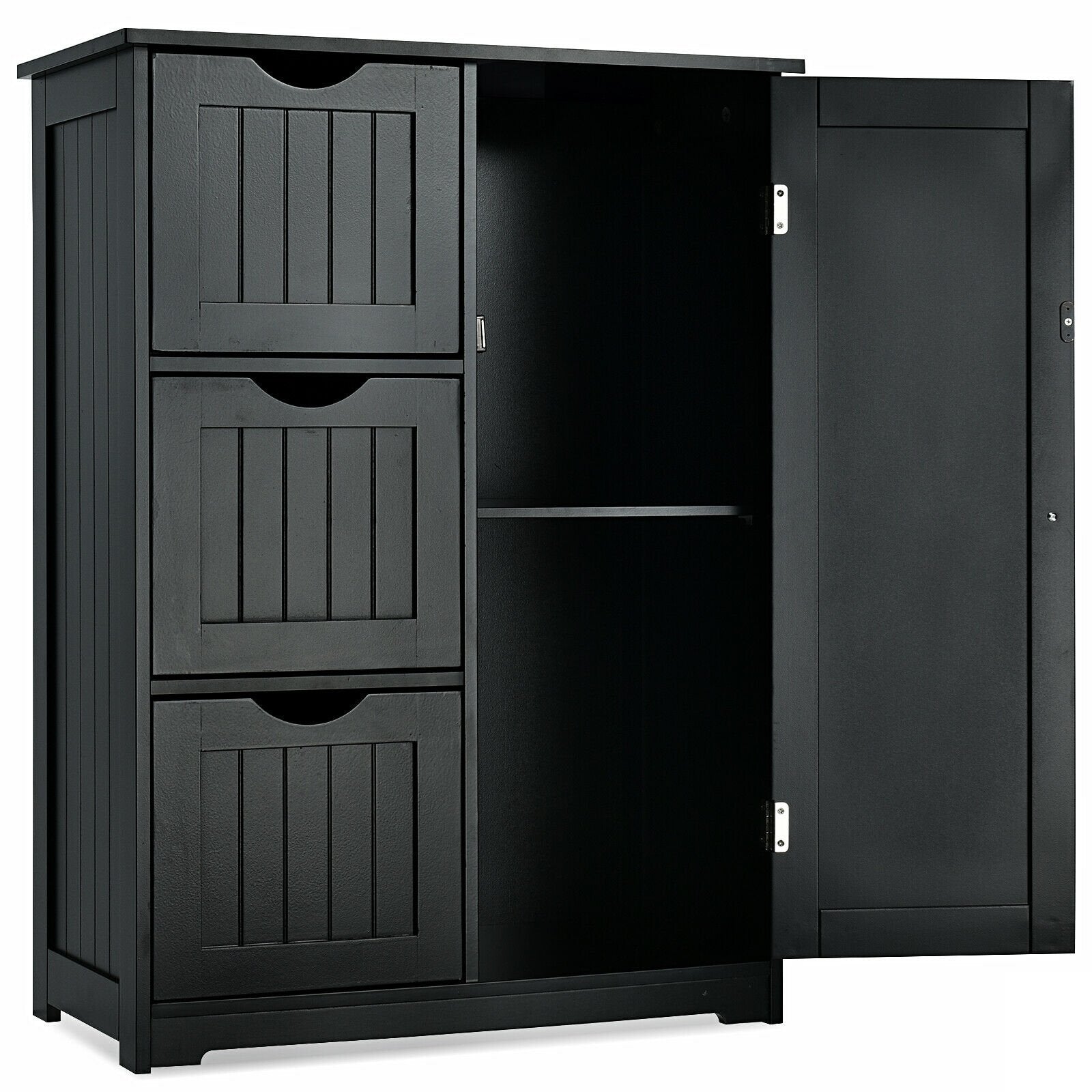 Bathroom Floor Cabinet Side Storage Cabinet with 3 Drawers and 1 Cupboard, Black Floor Cabinets   at Gallery Canada