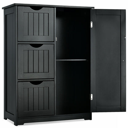 Bathroom Floor Cabinet Side Storage Cabinet with 3 Drawers and 1 Cupboard, Black - Gallery Canada