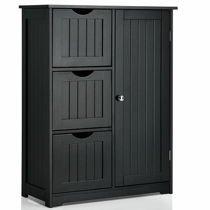 Bathroom Floor Cabinet Side Storage Cabinet with 3 Drawers and 1 Cupboard, Black - Gallery Canada