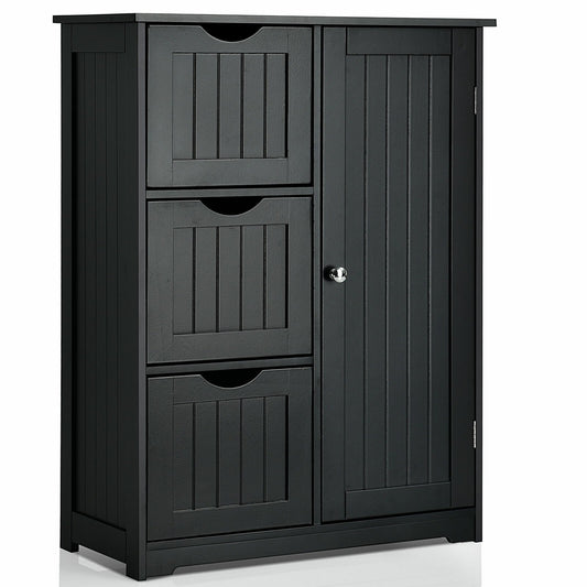 Bathroom Floor Cabinet Side Storage Cabinet with 3 Drawers and 1 Cupboard, Black Floor Cabinets   at Gallery Canada