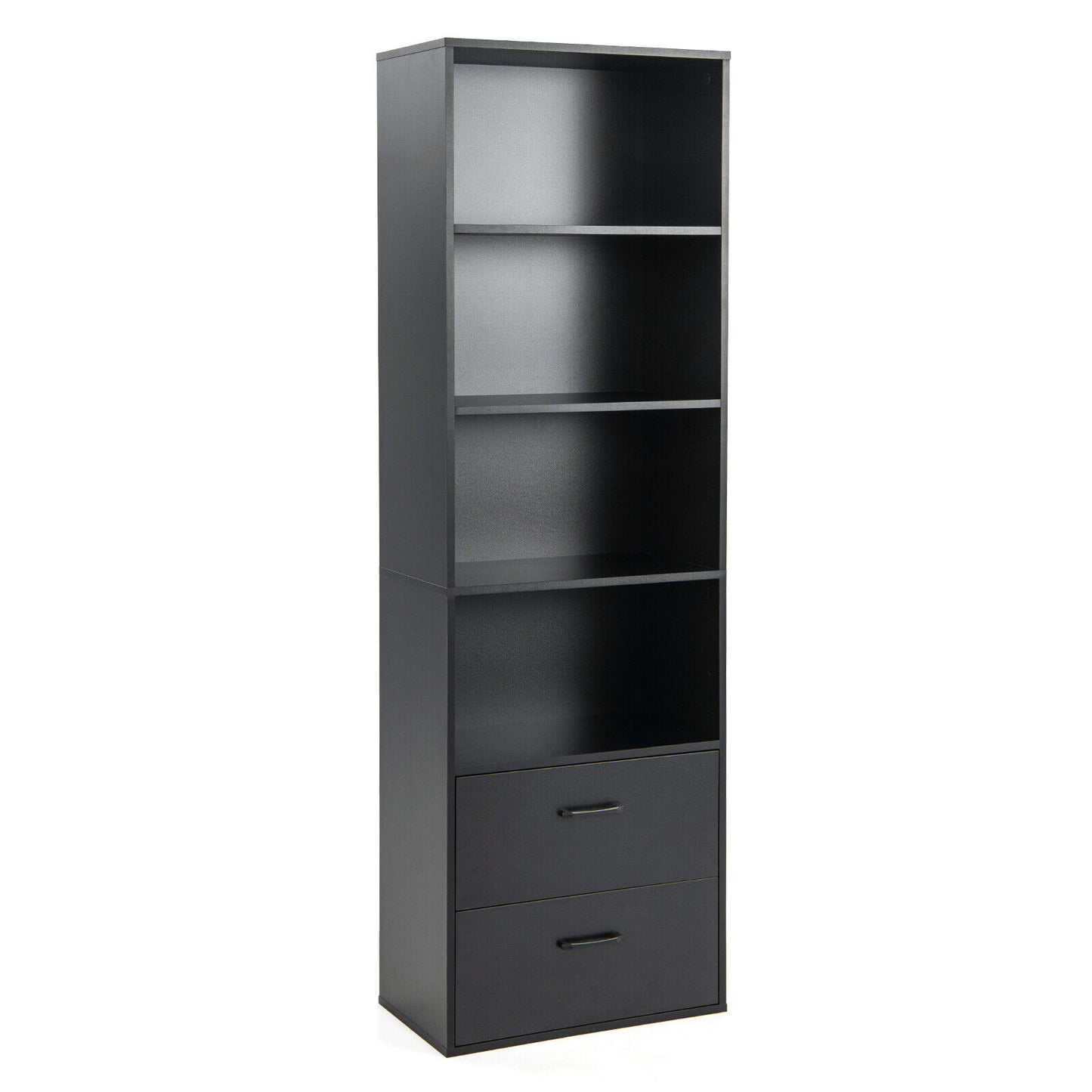 6-Tier Tall Freestanding Bookshelf with 4 Open Shelves and 2 Drawers, Black Bookcases   at Gallery Canada