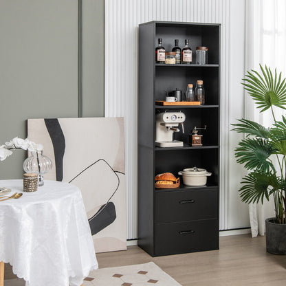 6-Tier Tall Freestanding Bookshelf with 4 Open Shelves and 2 Drawers, Black Bookcases   at Gallery Canada