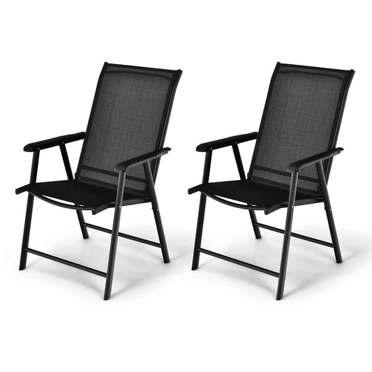 Set of 2 Outdoor Patio Folding Chair with Ergonomic Armrests, Black - Gallery Canada