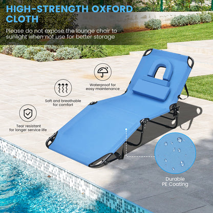 Beach Chaise Lounge Chair with Face Hole and Removable Pillow, Blue - Gallery Canada