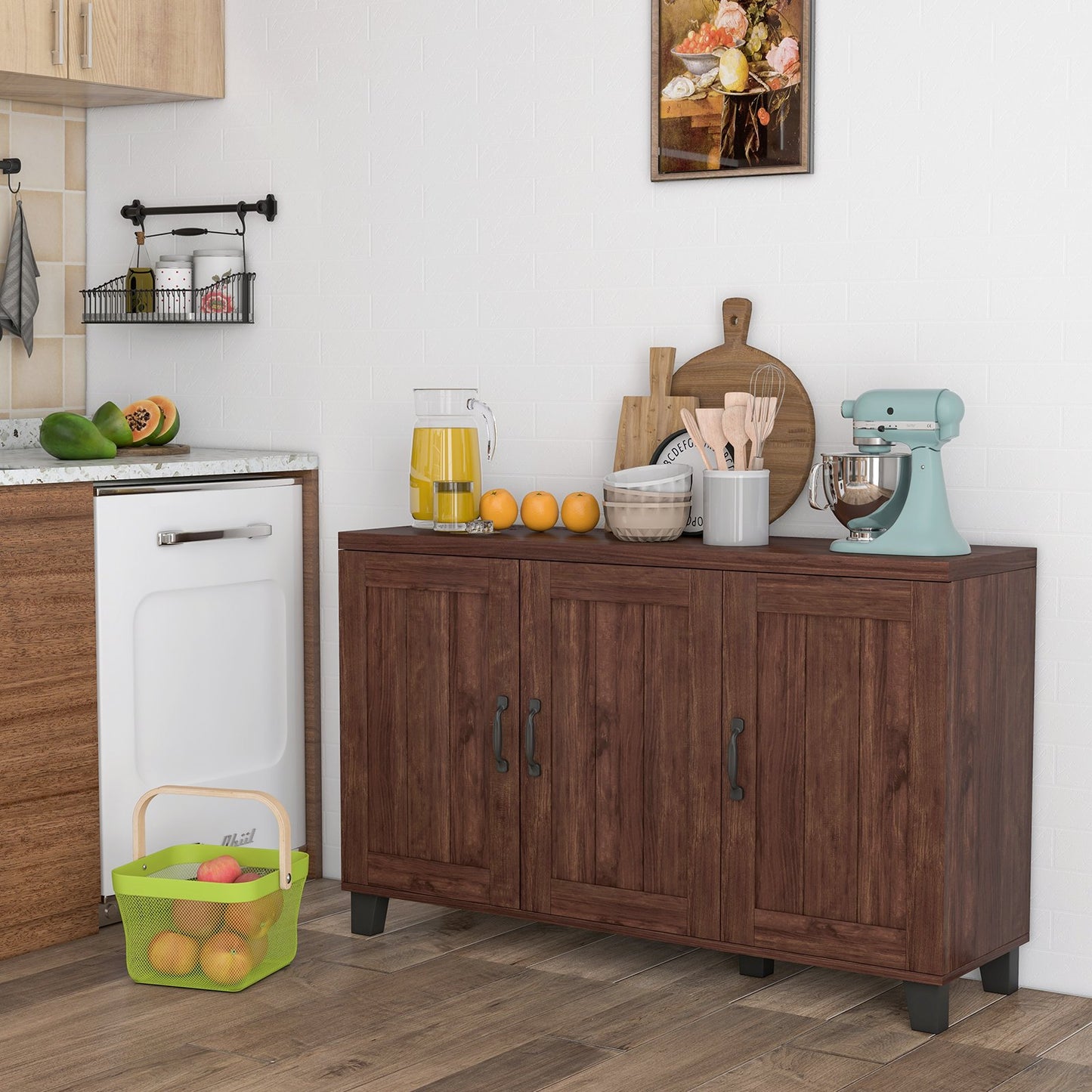 3-Door Buffet Sideboard with Adjustable Shelves and Anti-Tipping Kits, Brown Sideboards Cabinets & Buffets   at Gallery Canada