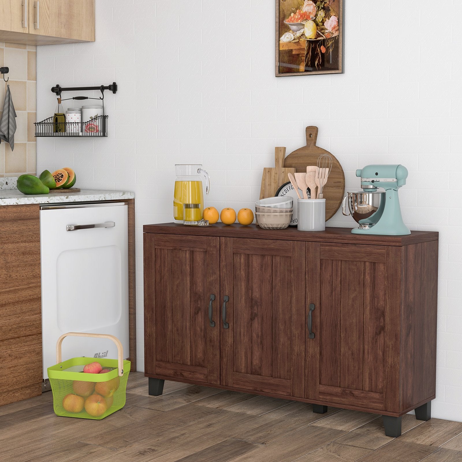 3-Door Buffet Sideboard with Adjustable Shelves and Anti-Tipping Kits, Brown Sideboards Cabinets & Buffets   at Gallery Canada